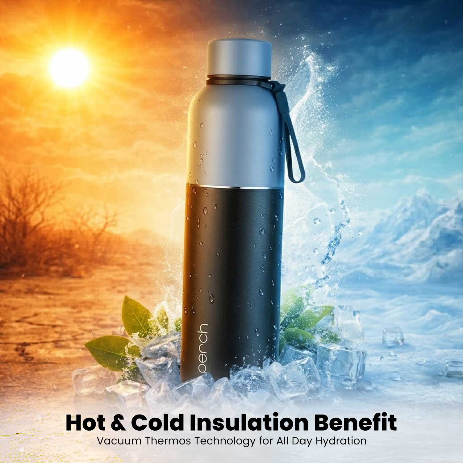 Zenith Insulated 1Ltr Water Bottle with Gift Box, Knight Black
