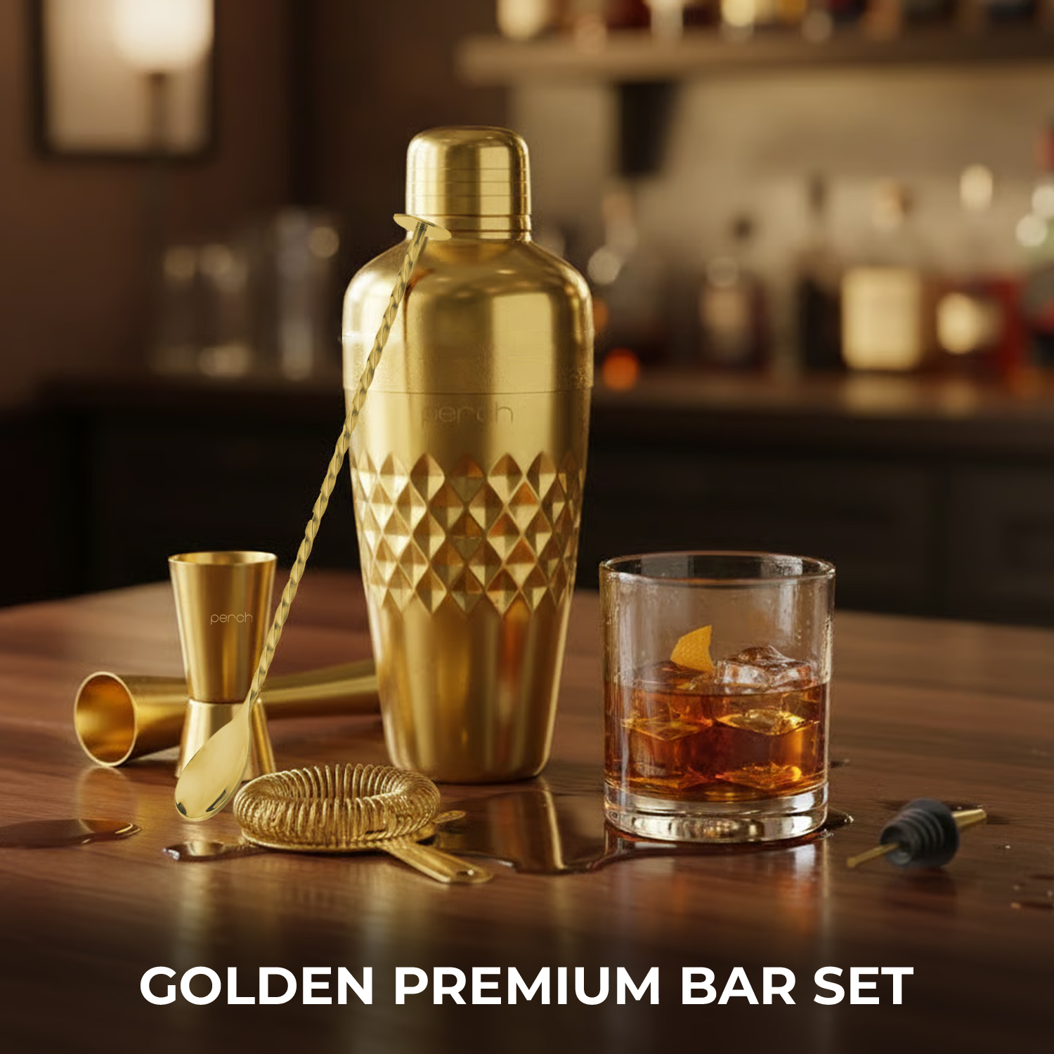 Craft 8-Piece Stainless Steel Belly Cocktail Shaker Set with Bar Tools – Golden