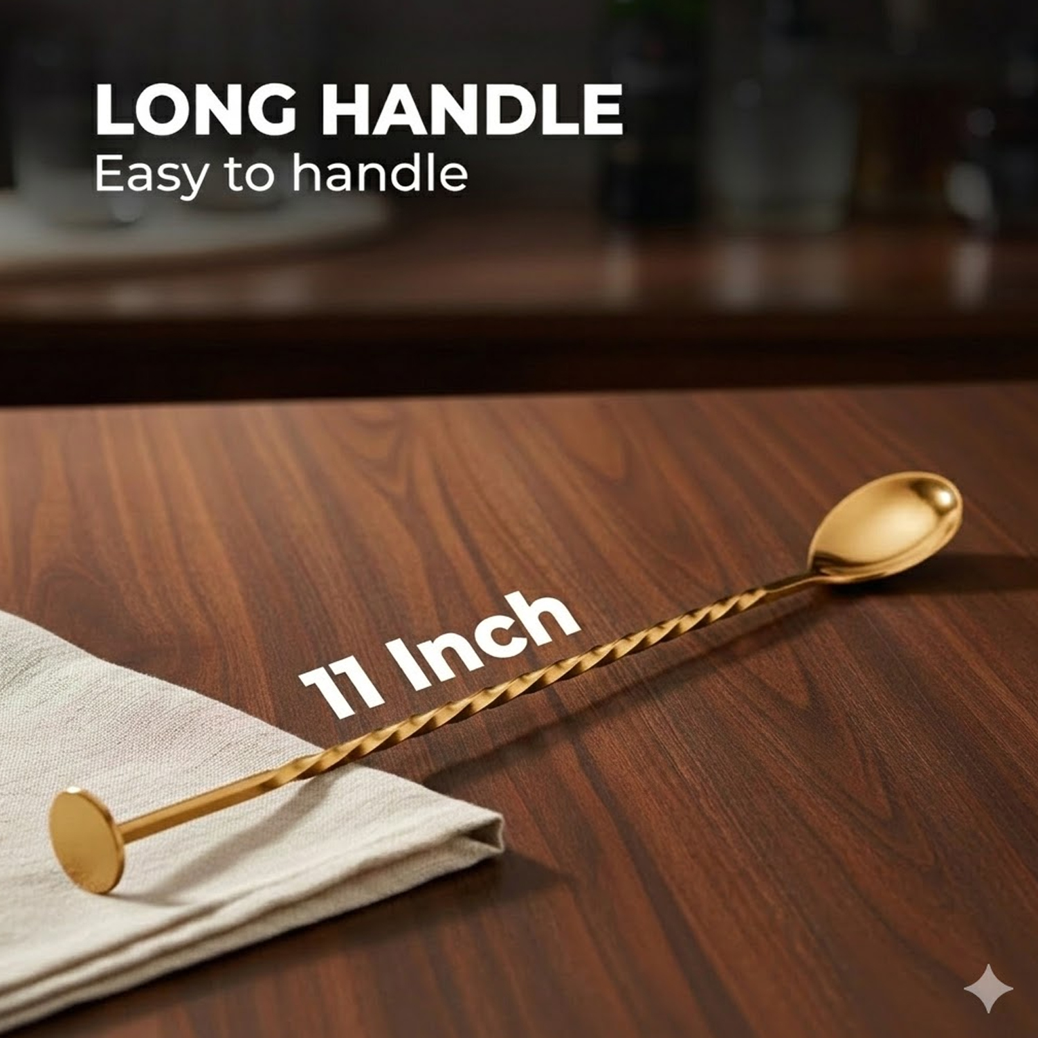 Bar Spoon for Cocktails & Mocktails – Long Handle Stirring Spoon – Gold