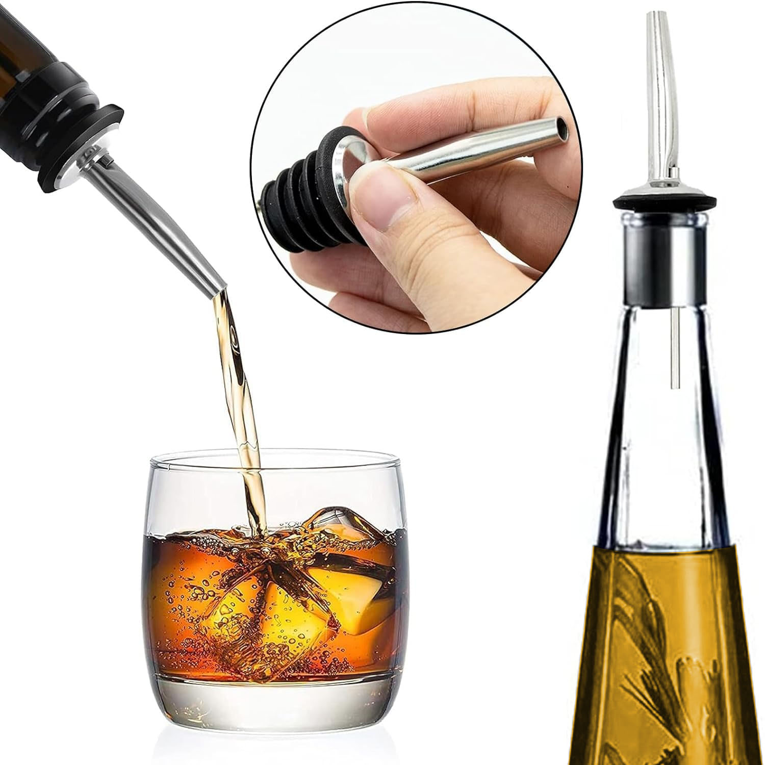 Bar Pourer Set of 2 for Cocktails & Beverages – Barware Pouring Accessory – Silver