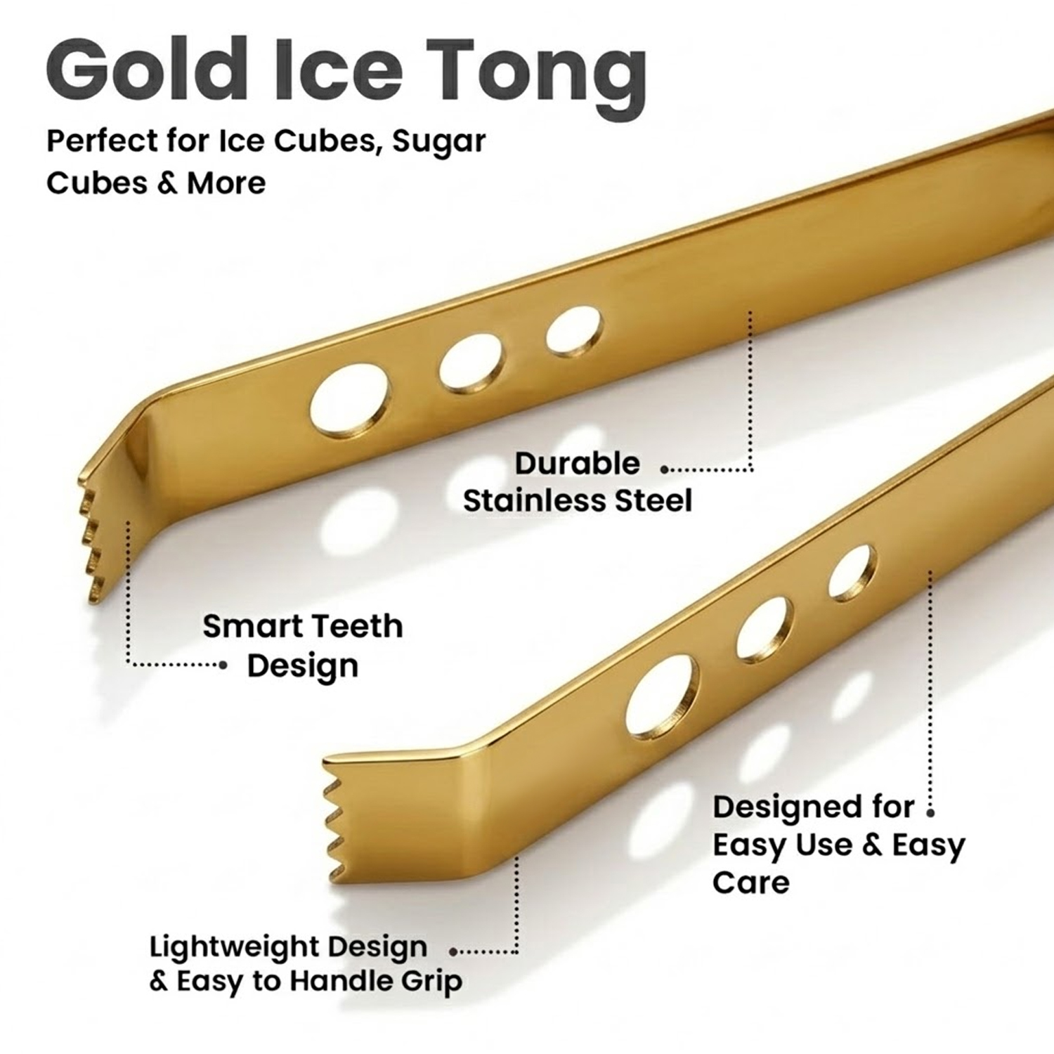Ice Tong for Ice Cubes, Cocktails & Bar Use – Stainless Steel Ice Serving Tongs – Gold