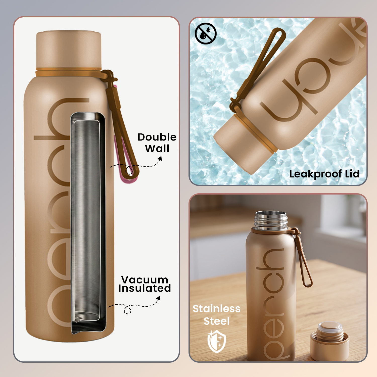 Zion Insulated 720ml Water Bottle, Beach Brown