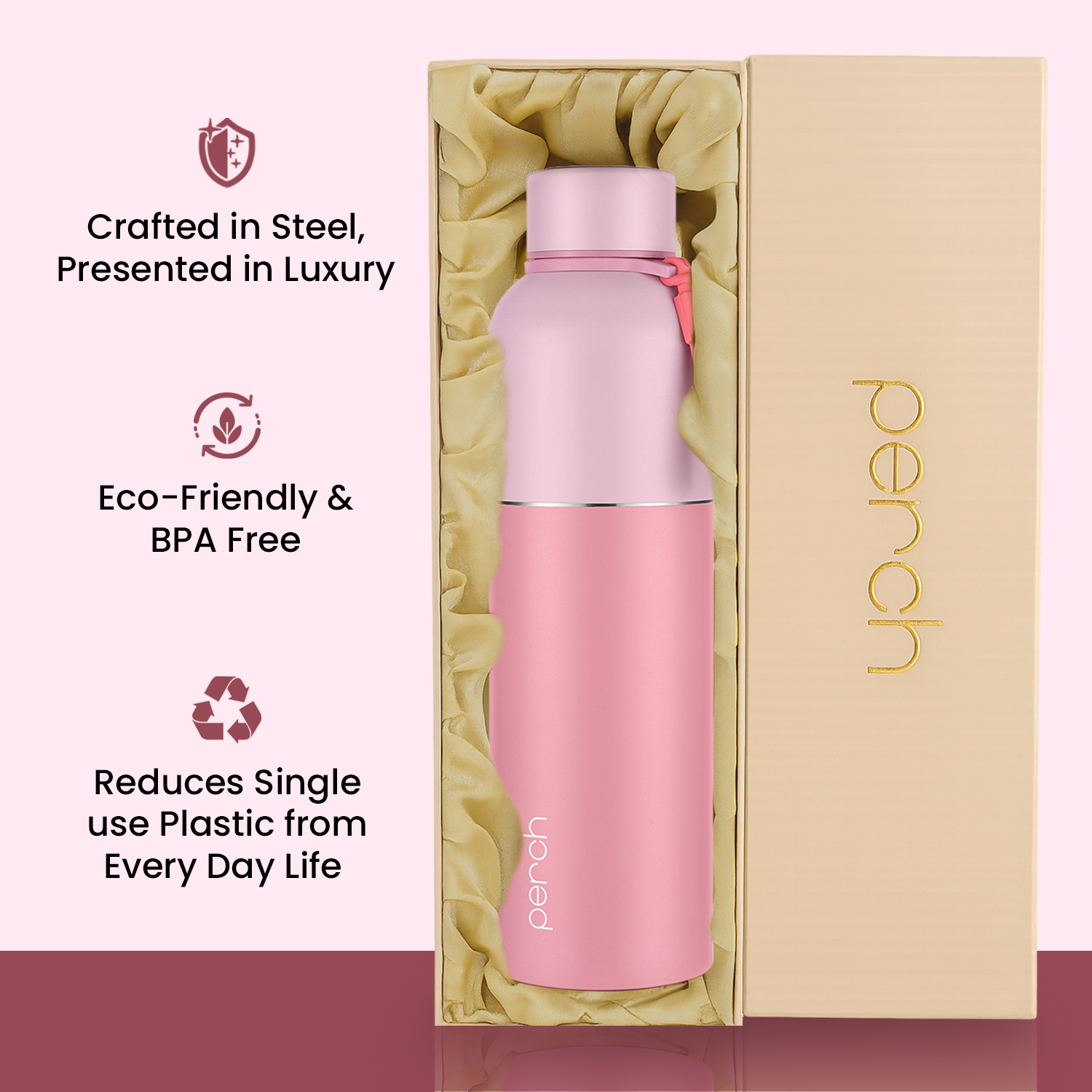 Zenith Insulated 1Ltr Water Bottle with Gift Box, Baby Pink