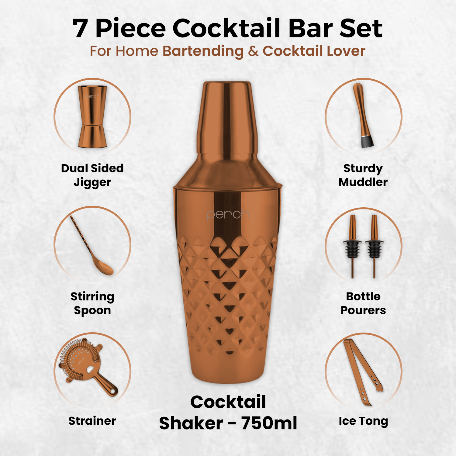 Craft 8-Piece Stainless Steel Diamond Cocktail Shaker Set with Bar Tools – Rose Gold