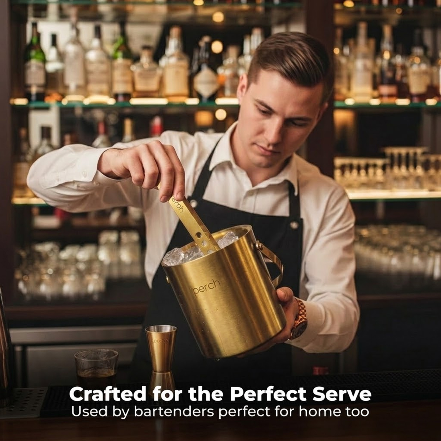 Gold Stainless Steel Ice Bucket Set with Lid, Handle, Ice Tong & Jigger – 1.5L
