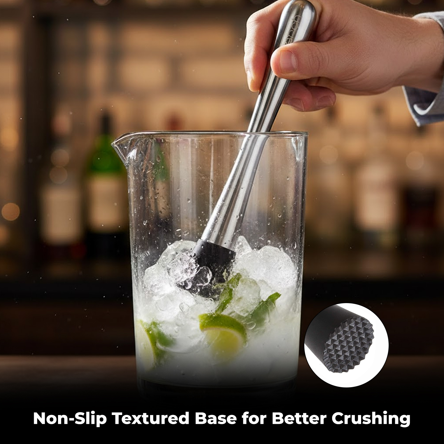 Bar Spoon & Muddler Set for Cocktails & Mocktails – Long Handle Stirring Spoon & Cocktail Muddler – Silver