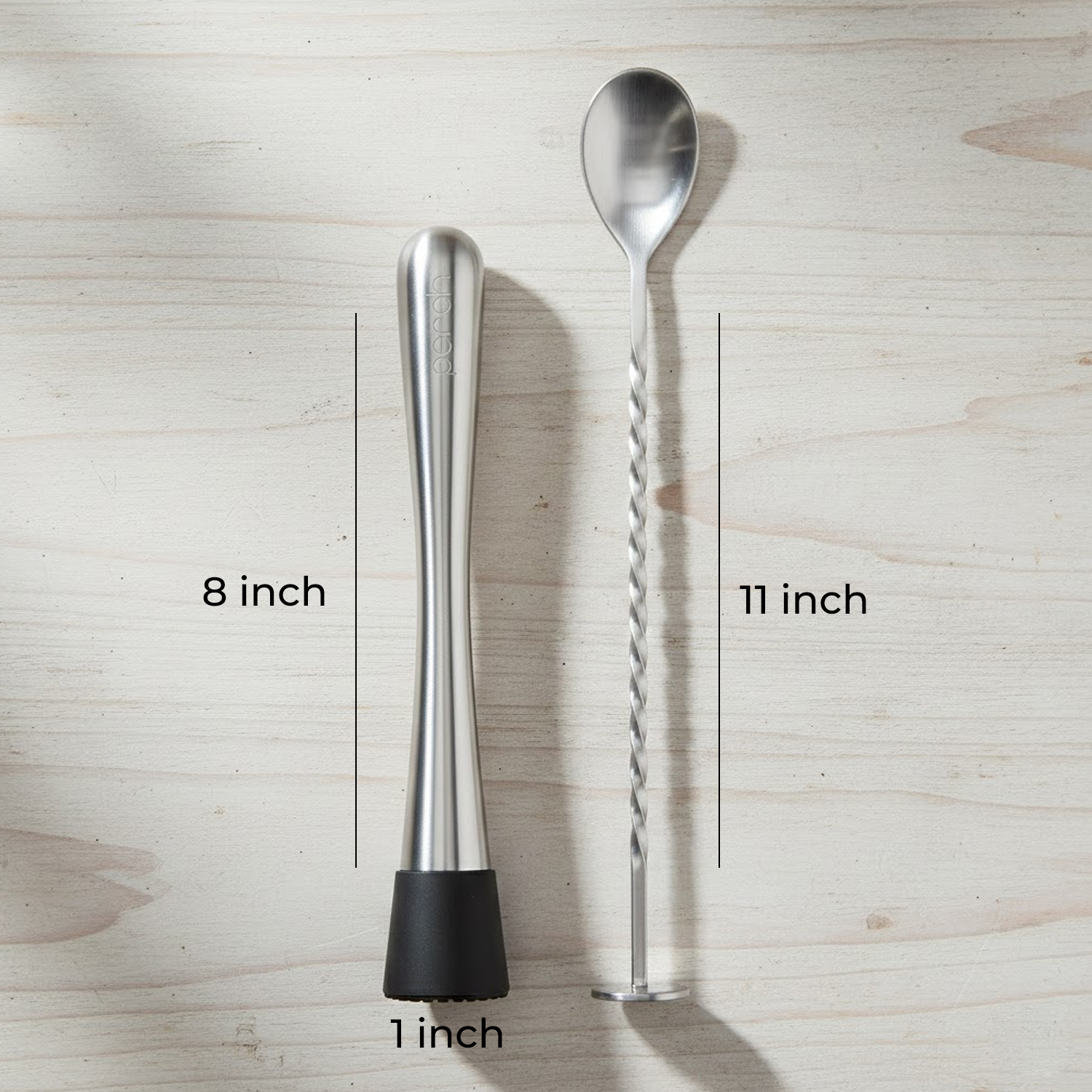 Bar Spoon & Muddler Set for Cocktails & Mocktails – Long Handle Stirring Spoon & Cocktail Muddler – Silver