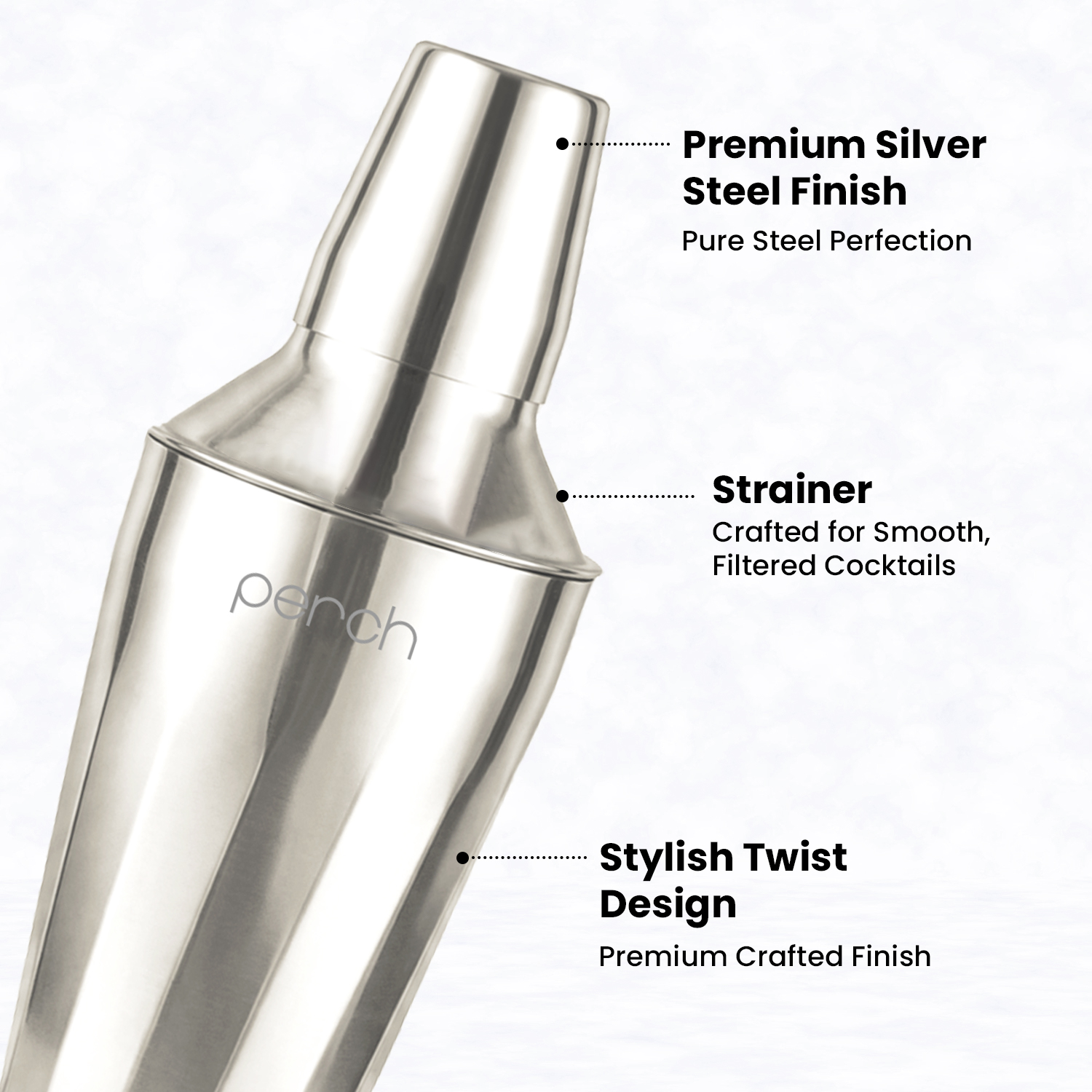 Cocktail Shaker for Cocktails & Mocktails – Stainless Steel Bar Shaker for Mixing Drinks – Silver