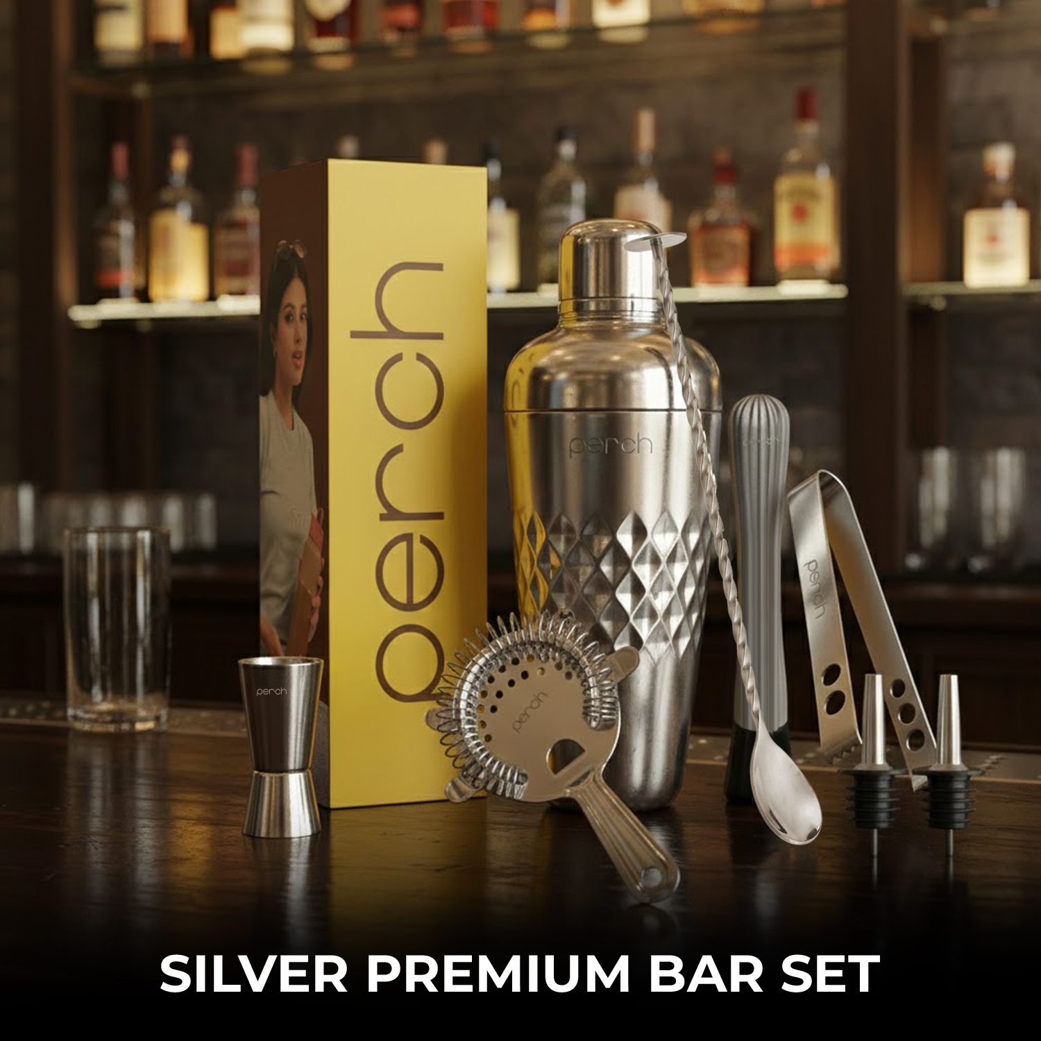 Craft 8-Piece Stainless Steel Belly Cocktail Shaker Set with Bar Tools – Silver