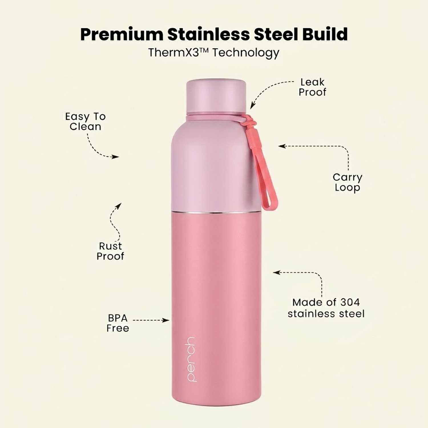 Zenith Insulated 1Ltr Water Bottle with Gift Box, Baby Pink