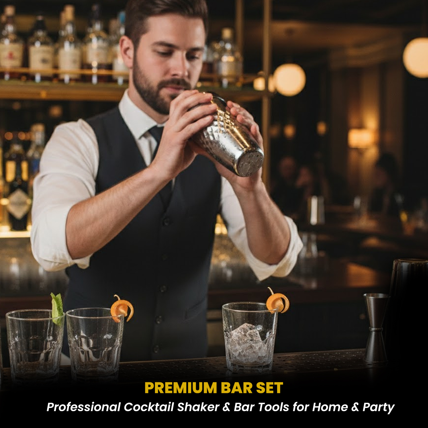 Craft 8-Piece Stainless Steel Diamond Cocktail Shaker Set with Bar Tools – Silver