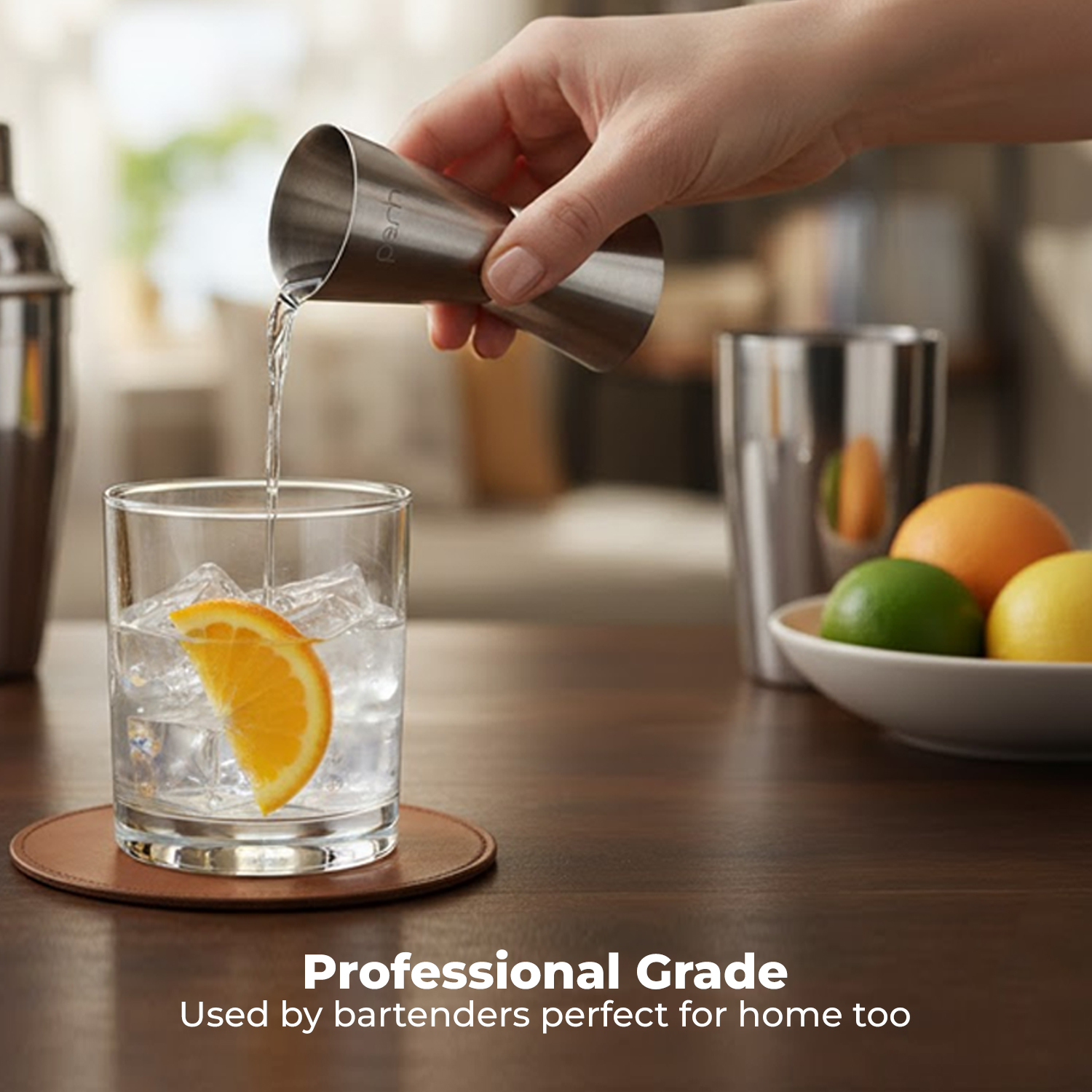 Jigger for Cocktails, Mocktails & Beverages – Double Sided Measuring Tool – Silver