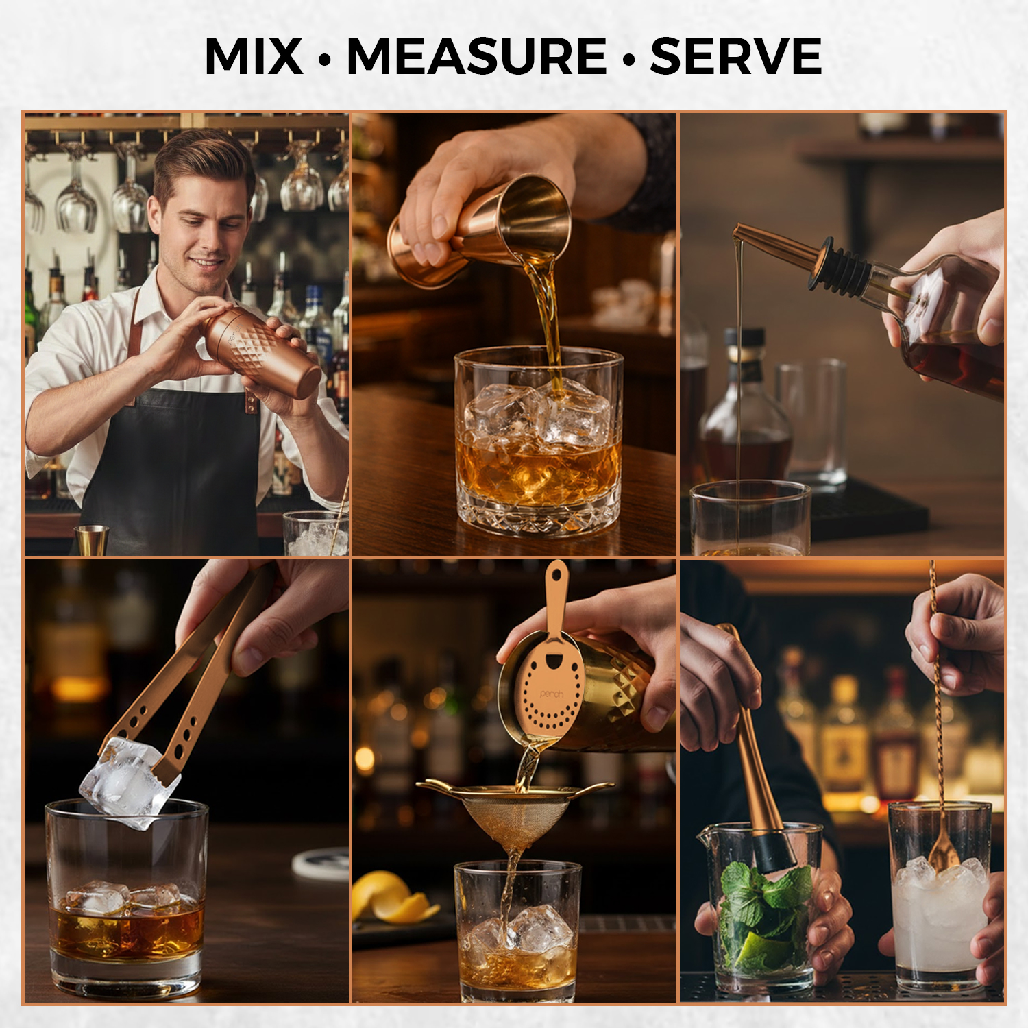 Craft 8-Piece Stainless Steel Belly Cocktail Shaker Set with Bar Tools – Rose Gold