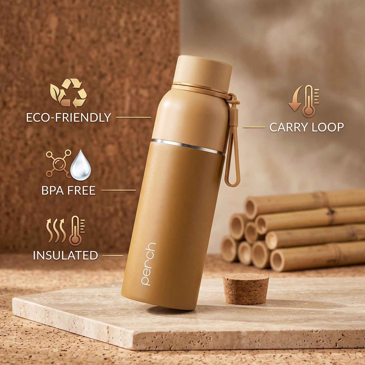 Zenith Insulated 720ml Water Bottle, Amber Brown