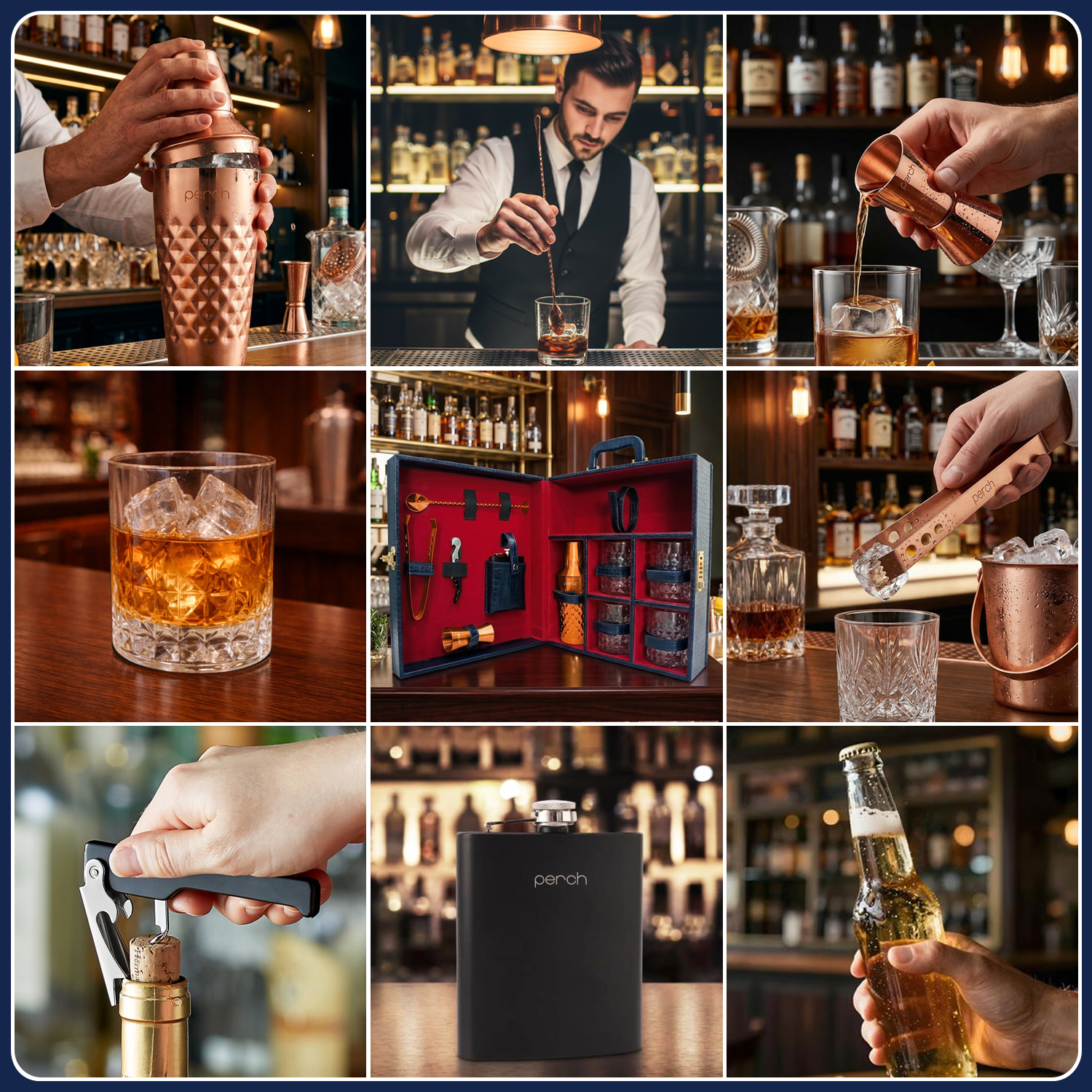 11-Piece Crocodile Print Leatherette Suitcase Bar Set with Diamond Cocktail Shaker & 4 Whisky Glasses – Rose Gold