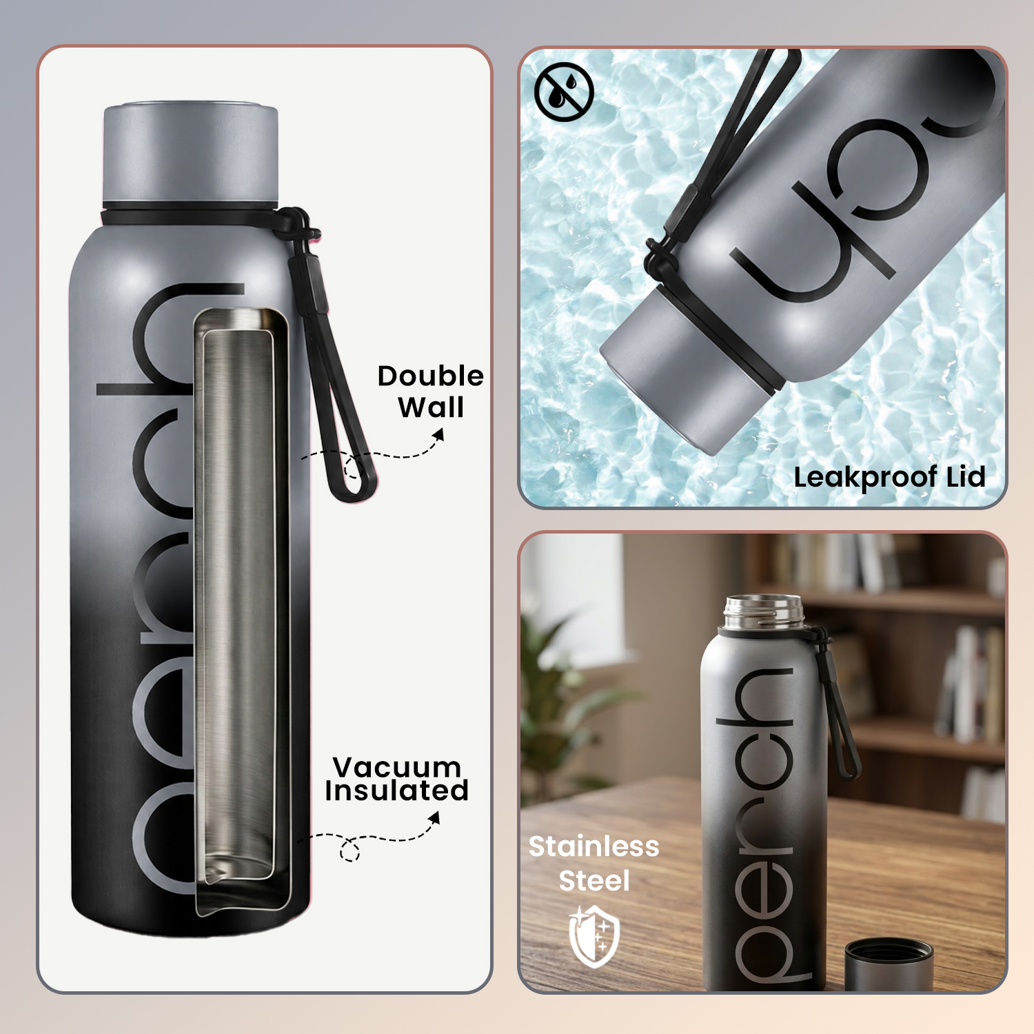 Zion Insulated 720ml Water Bottle, Cloud Black
