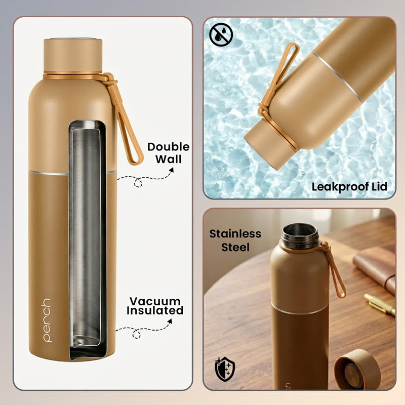 Zenith Insulated 1Ltr Water Bottle, Amber Brown