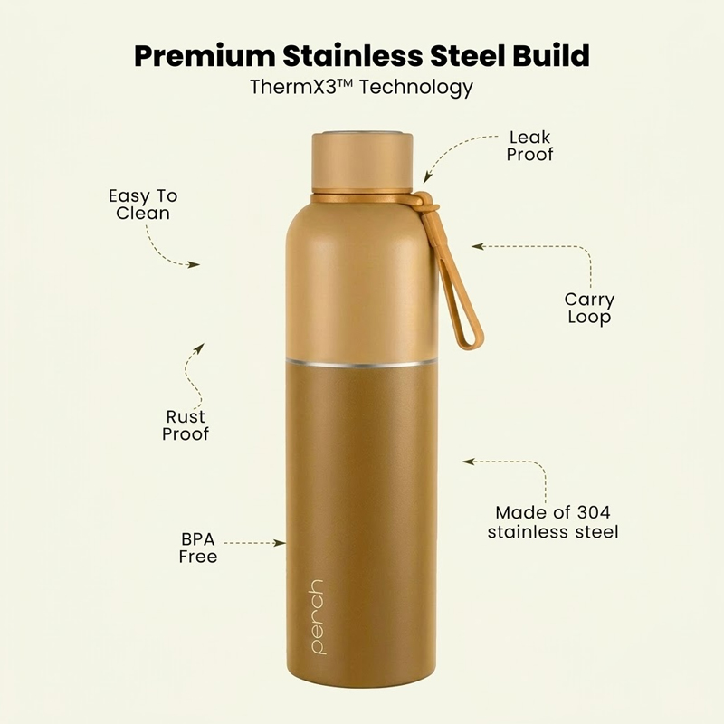 Zenith Insulated 1Ltr Water Bottle, Amber Brown