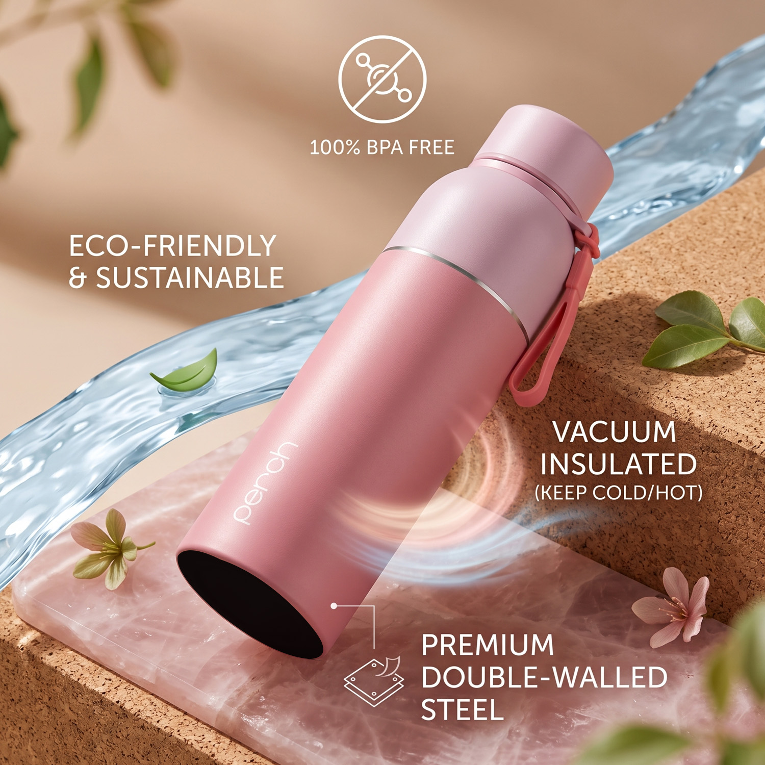 Zenith Insulated 720ml Water Bottle, Baby Pink