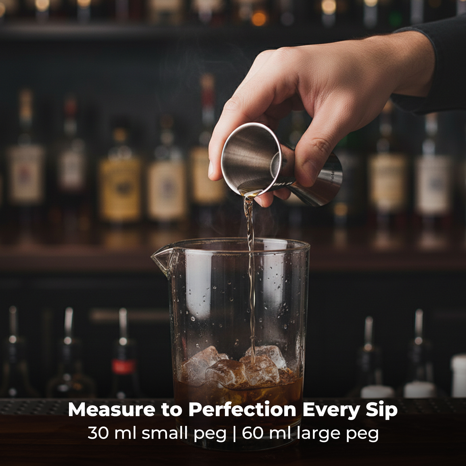 Jigger for Cocktails, Mocktails & Beverages – Double Sided Measuring Tool – Silver