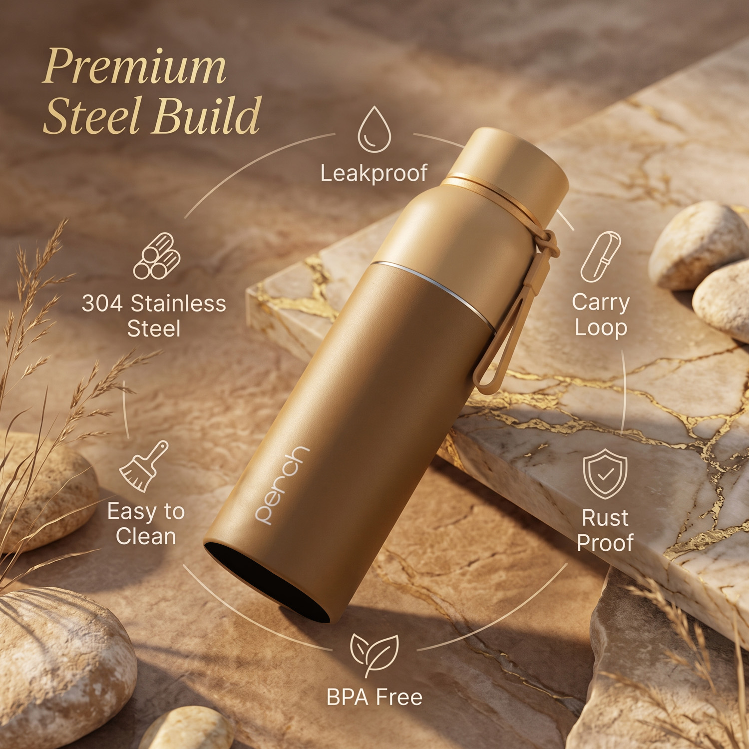 Zenith Insulated 720ml Water Bottle, Amber Brown