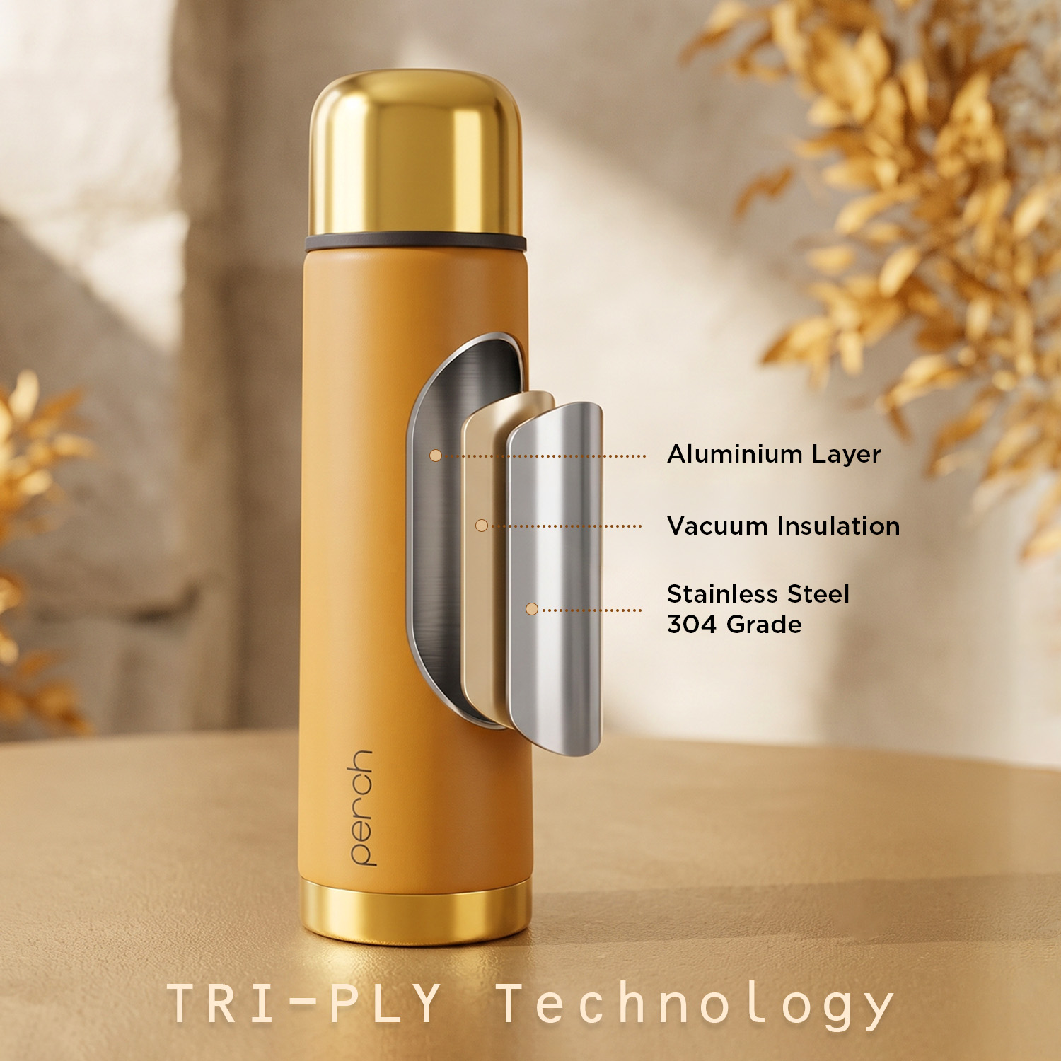 California Insulated 1Ltr Water Bottle, Golden Amber