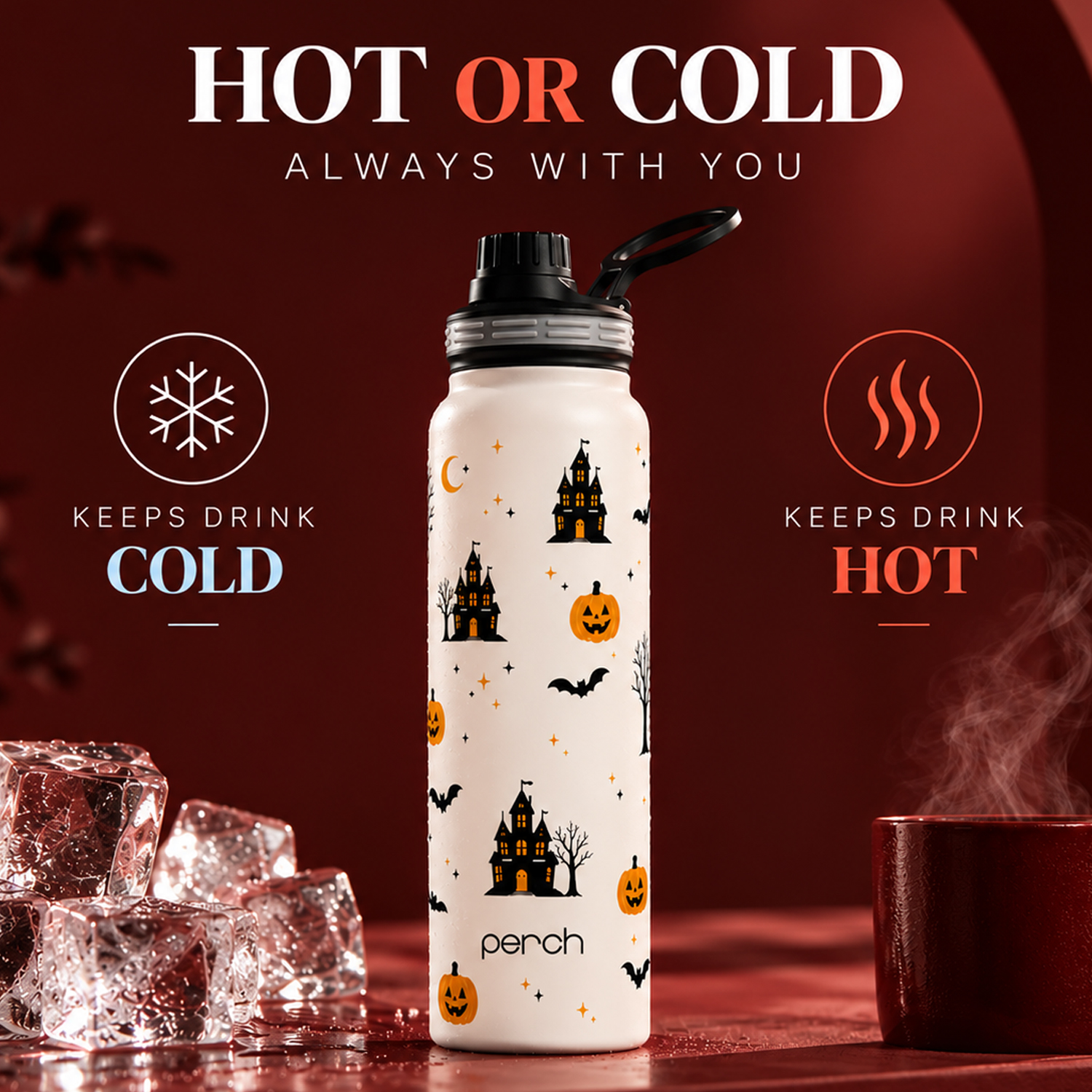 Halloween 740ml Insulated Water Bottle Spooky Print