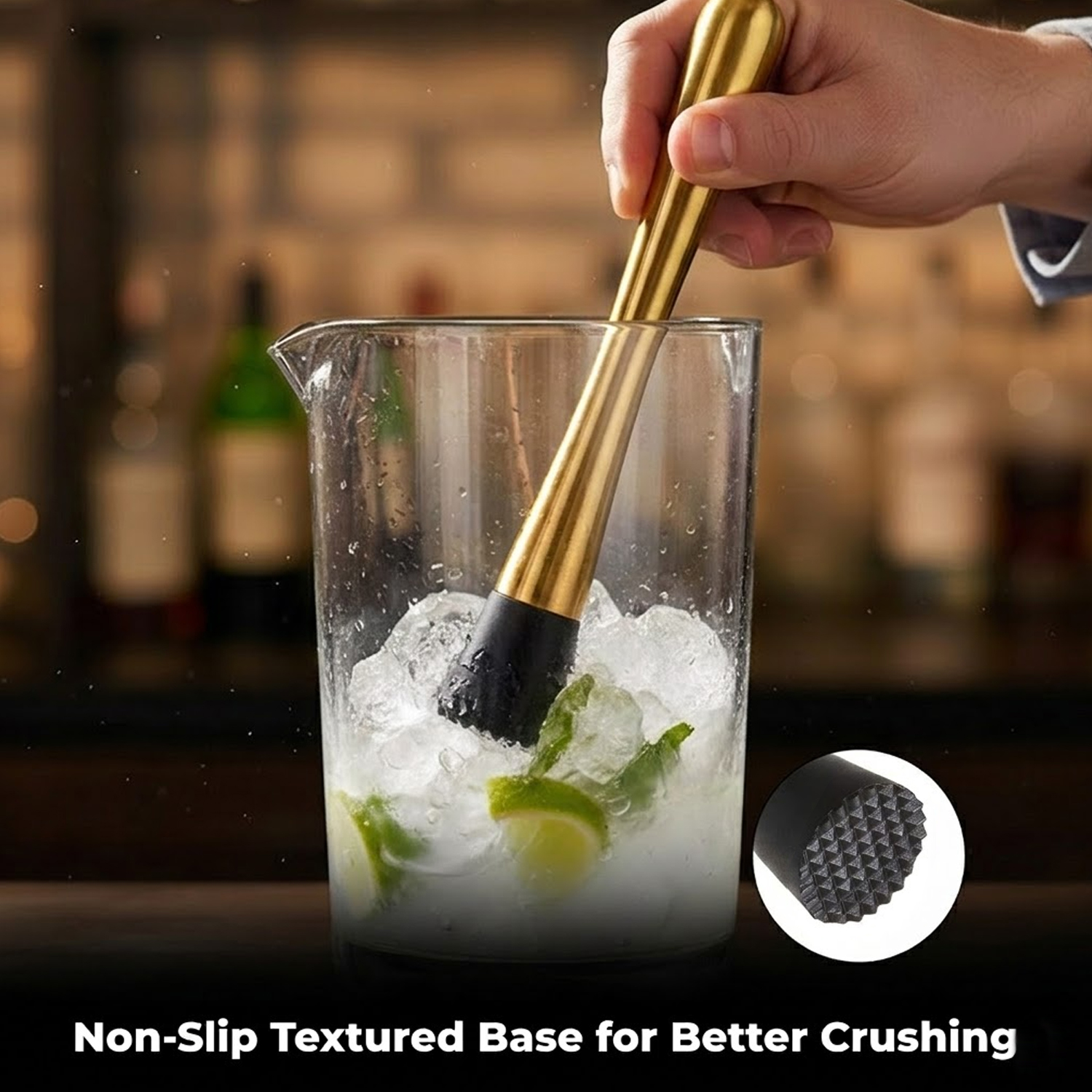 Muddler for Cocktails & Mocktails – Bar Tool for Crushing Fruits, Herbs & Ingredients – Gold
