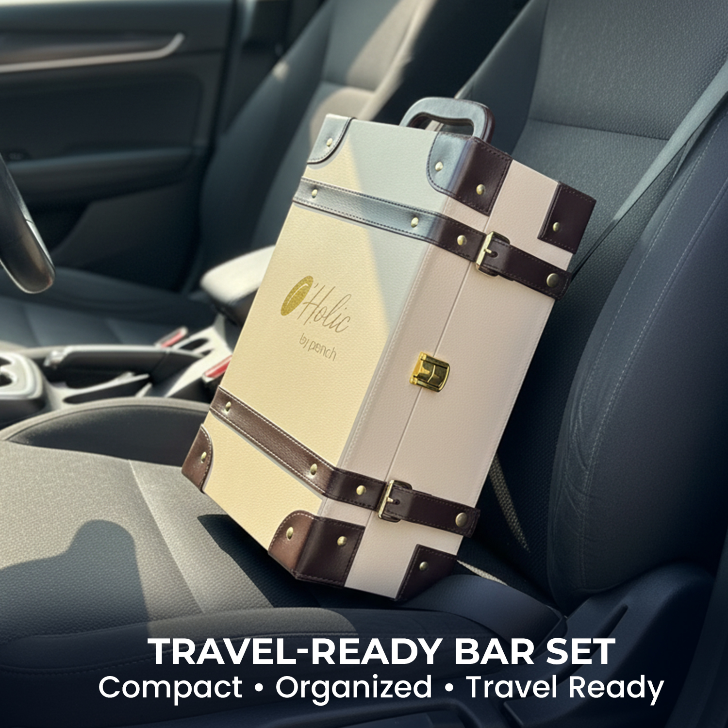 9-Piece Brown Leatherette Suitcase Bar Set with Cocktail Shaker & 3 Whisky Glasses – Silver