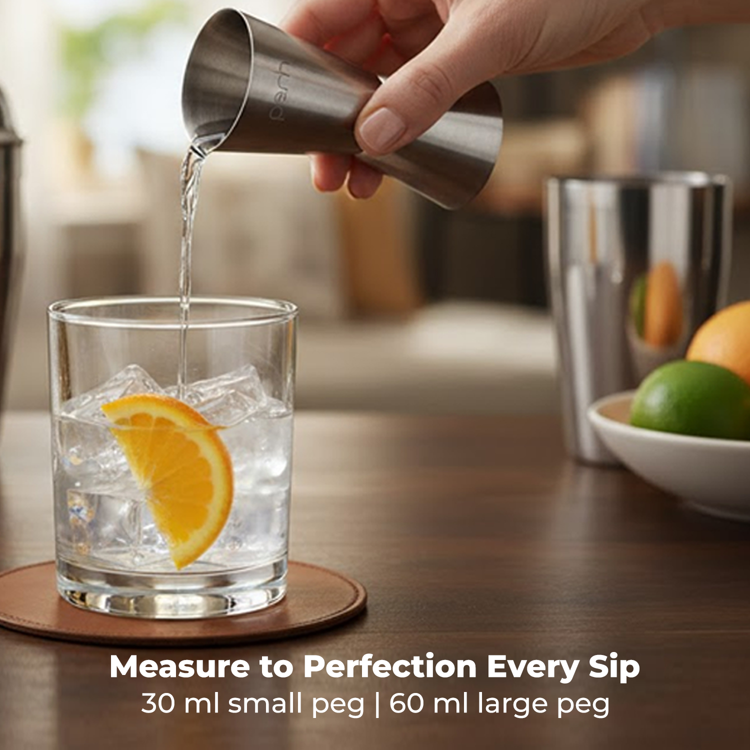 Bar Spoon & Jigger Set for Cocktails & Mocktails – Mixing Spoon and Double Sided Measuring Tool – Silver