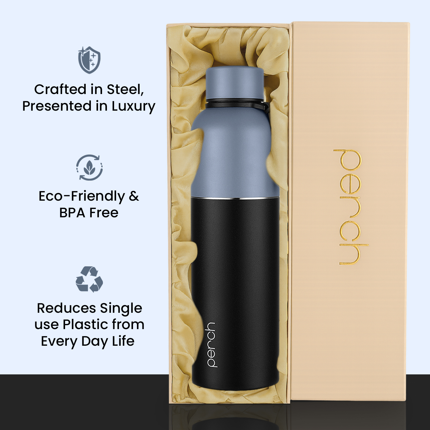 Zenith Insulated 1Ltr Water Bottle with Gift Box, Knight Black