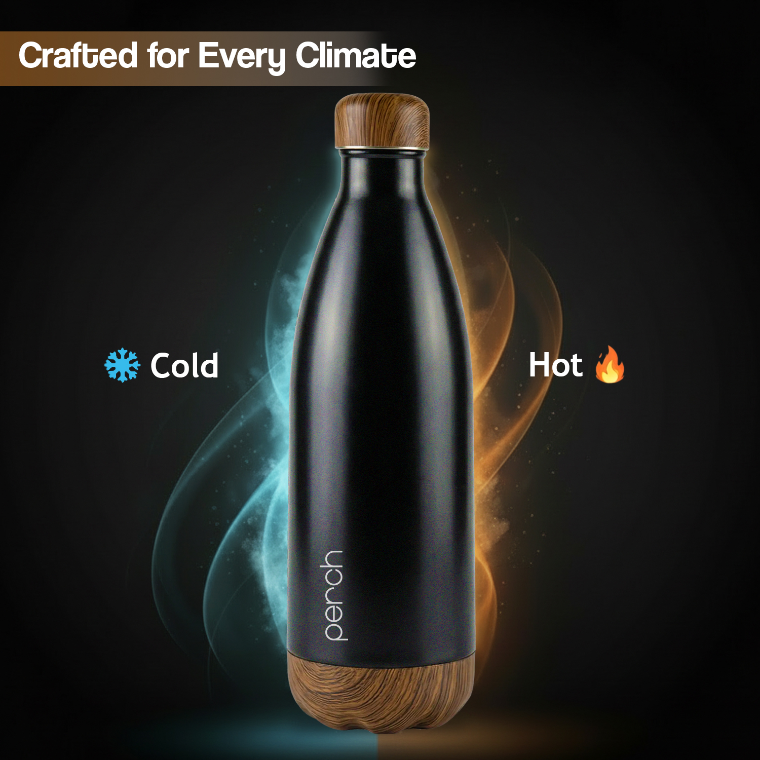 Retro 980ml Vacuum Insulated Stainless Steel Water Bottle, Black