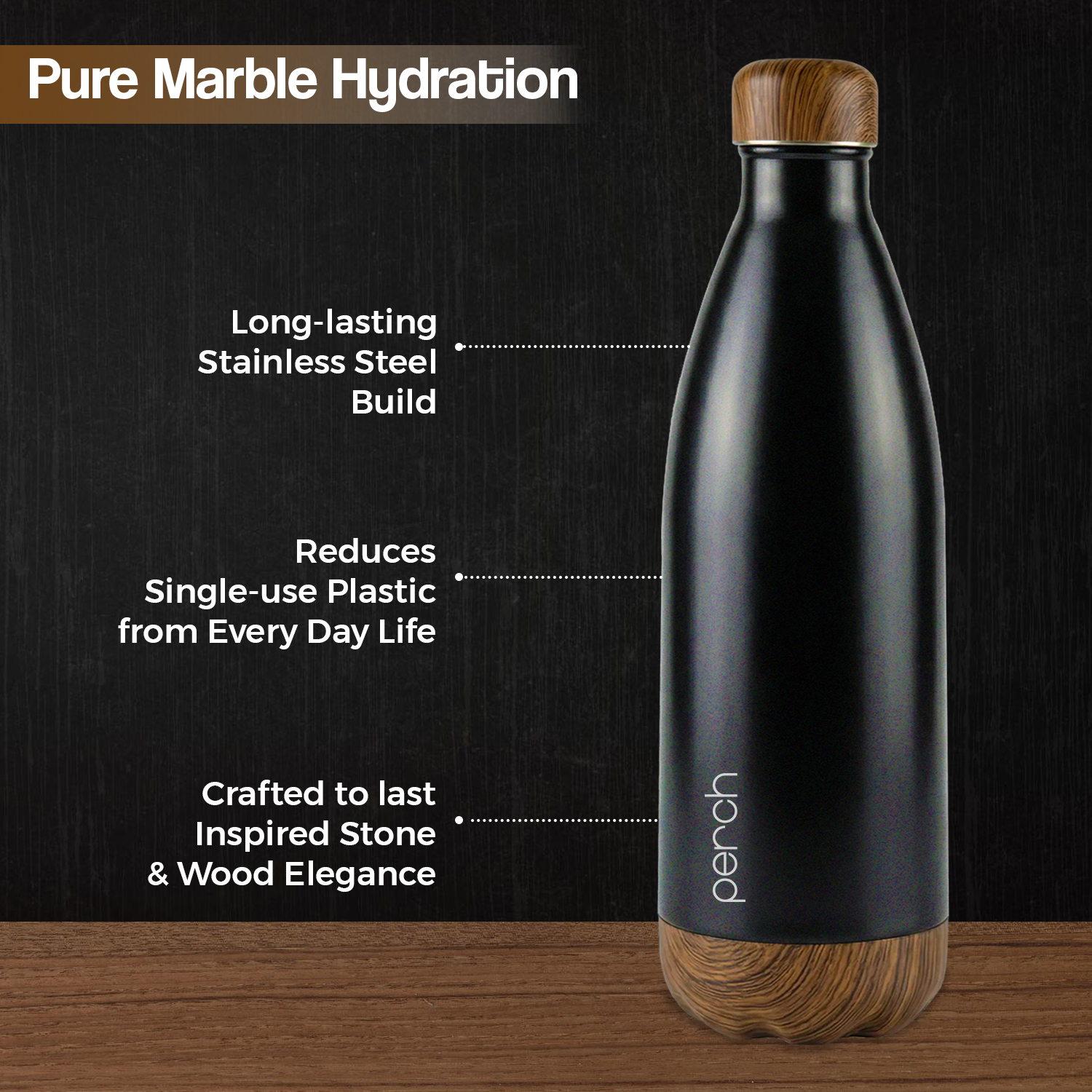 Retro 980ml Vacuum Insulated Stainless Steel Water Bottle, Black