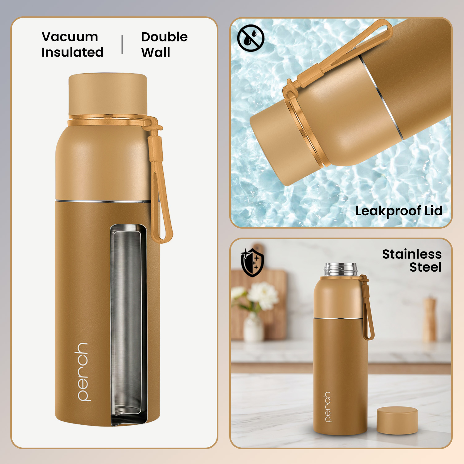 Zenith Insulated 720ml Water Bottle, Amber Brown