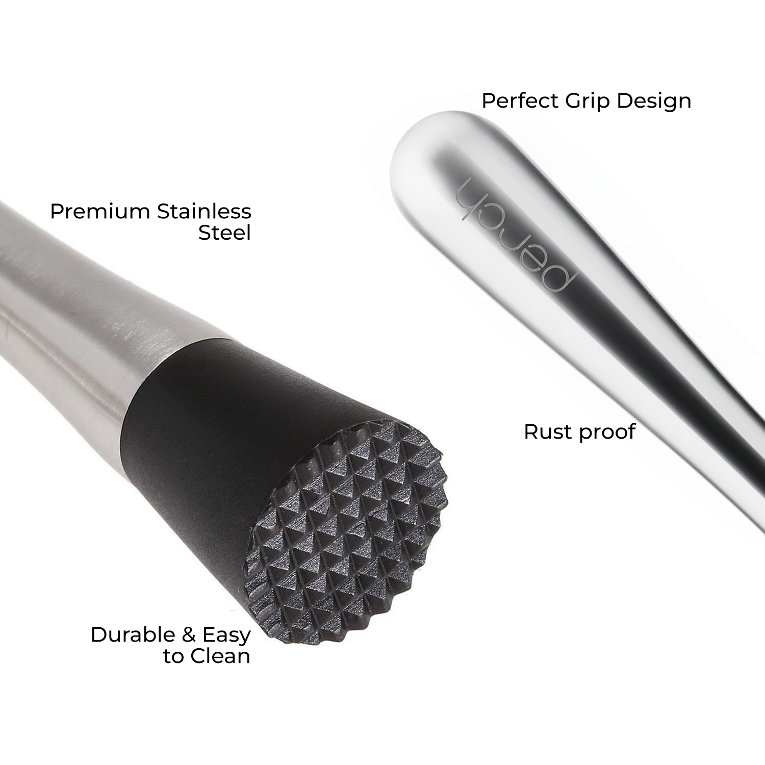 Muddler for Cocktails & Mocktails – Bar Tool for Crushing Fruits, Herbs & Ingredients – Silver