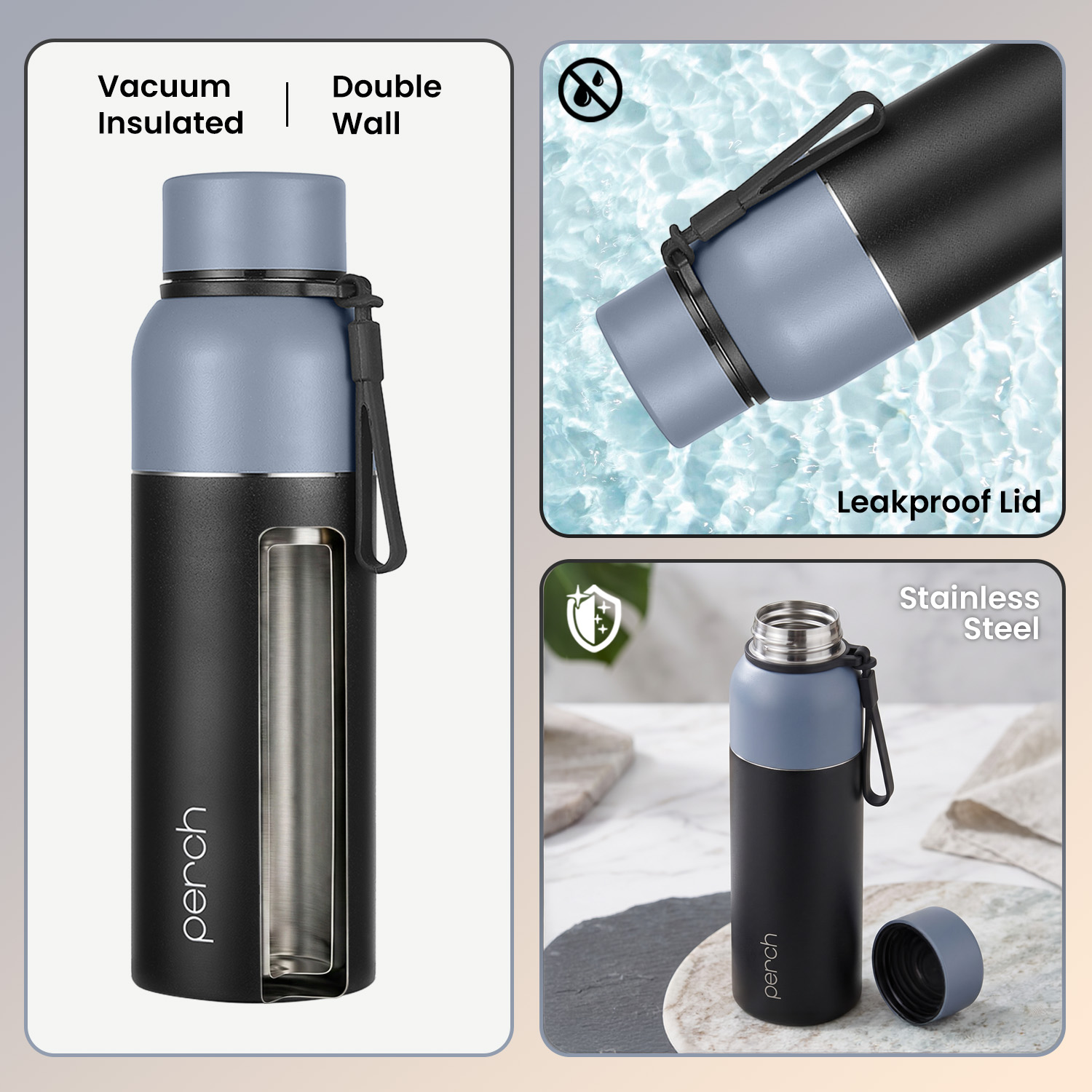Zenith Insulated 720ml Water Bottle, Knight Black