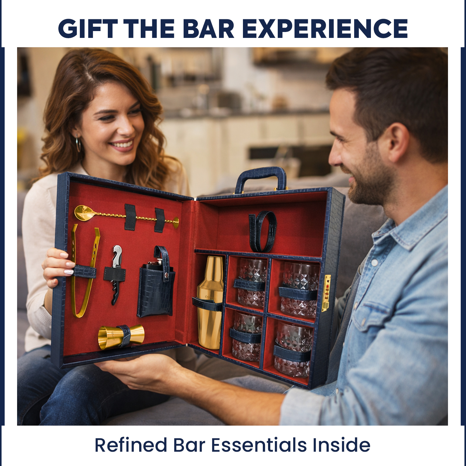 11-Piece Crocodile Print Leatherette Suitcase Bar Set with Twist Cocktail Shaker & 4 Whisky Glasses – Golden