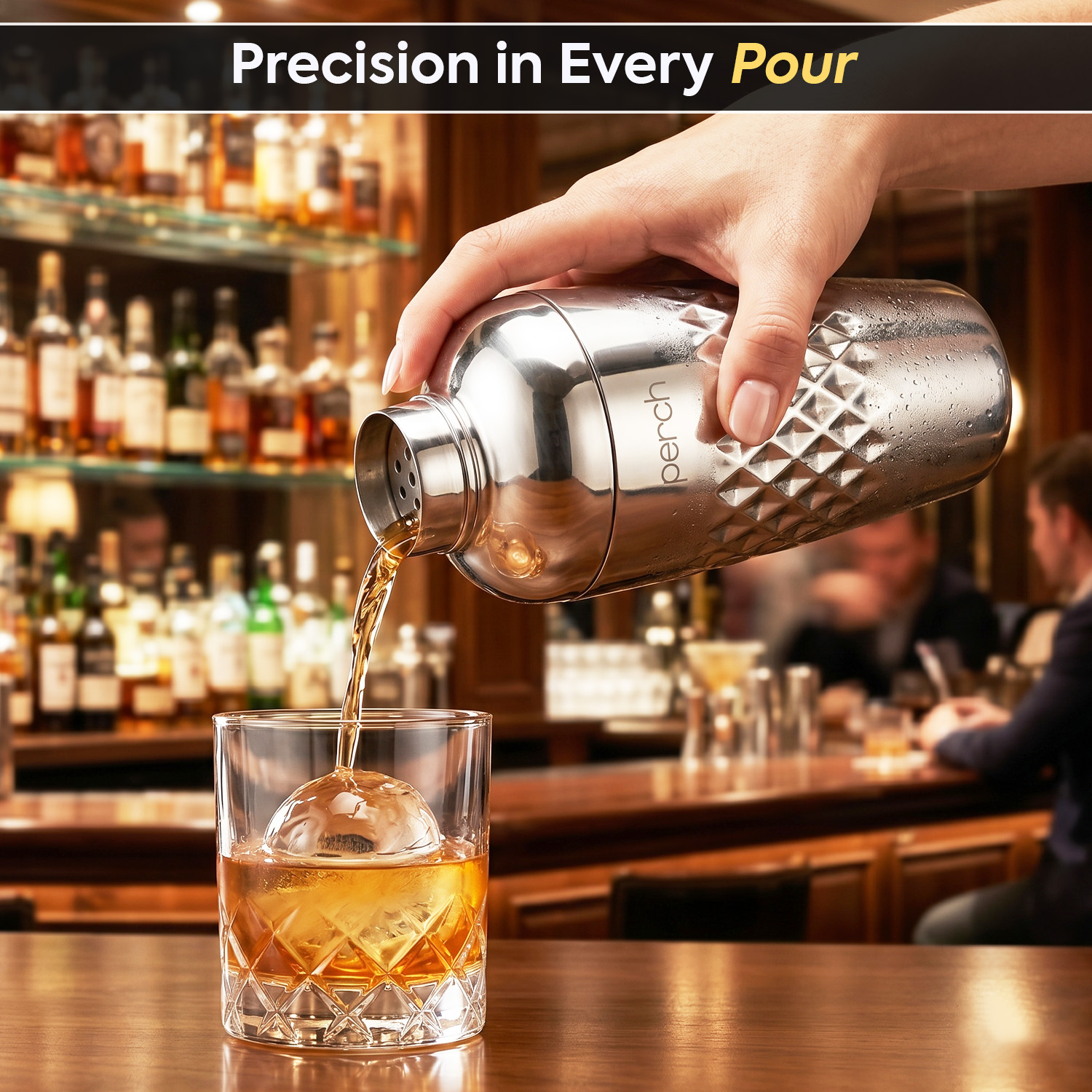 O' Holic 10-Piece Bartender Kit with Mango Wooden Stand | Belly Cocktail Shaker| Silver