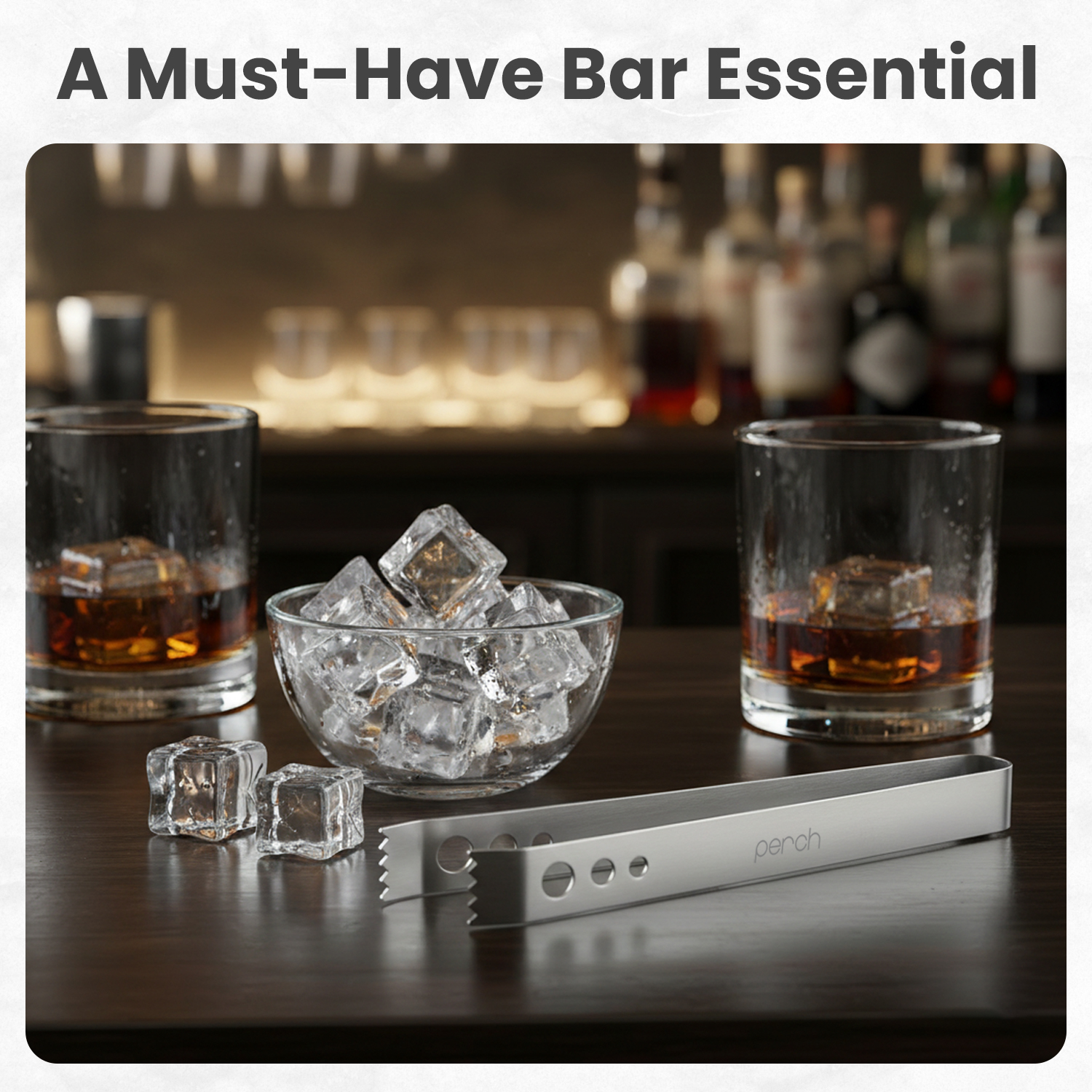 Ice Tong for Ice Cubes, Cocktail & Bar Use – Stainless Steel Ice Serving Tongs – Silver