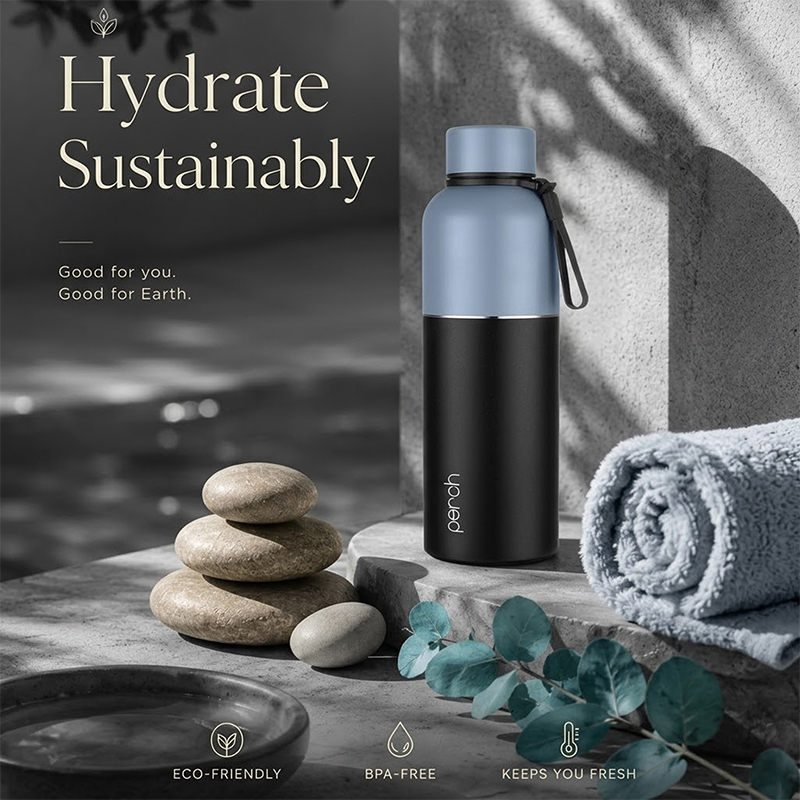 Zenith Insulated 1Ltr Water Bottle, Knight Black