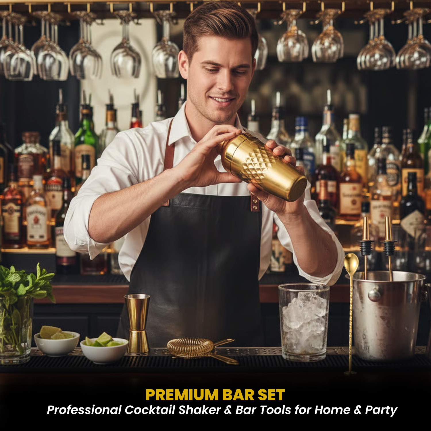 Craft 8-Piece Stainless Steel Belly Cocktail Shaker Set with Bar Tools – Golden