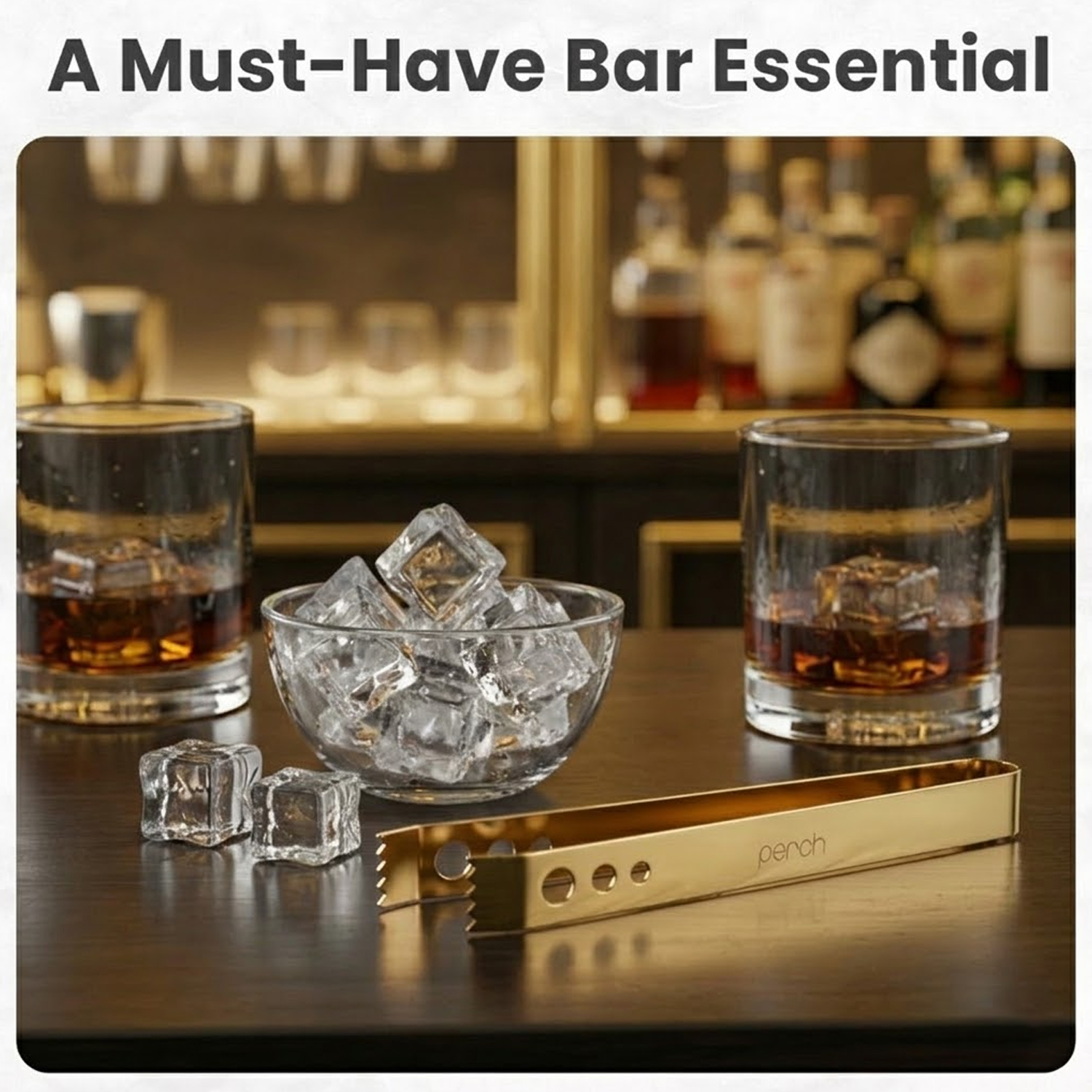 Ice Tong for Ice Cubes, Cocktails & Bar Use – Stainless Steel Ice Serving Tongs – Gold