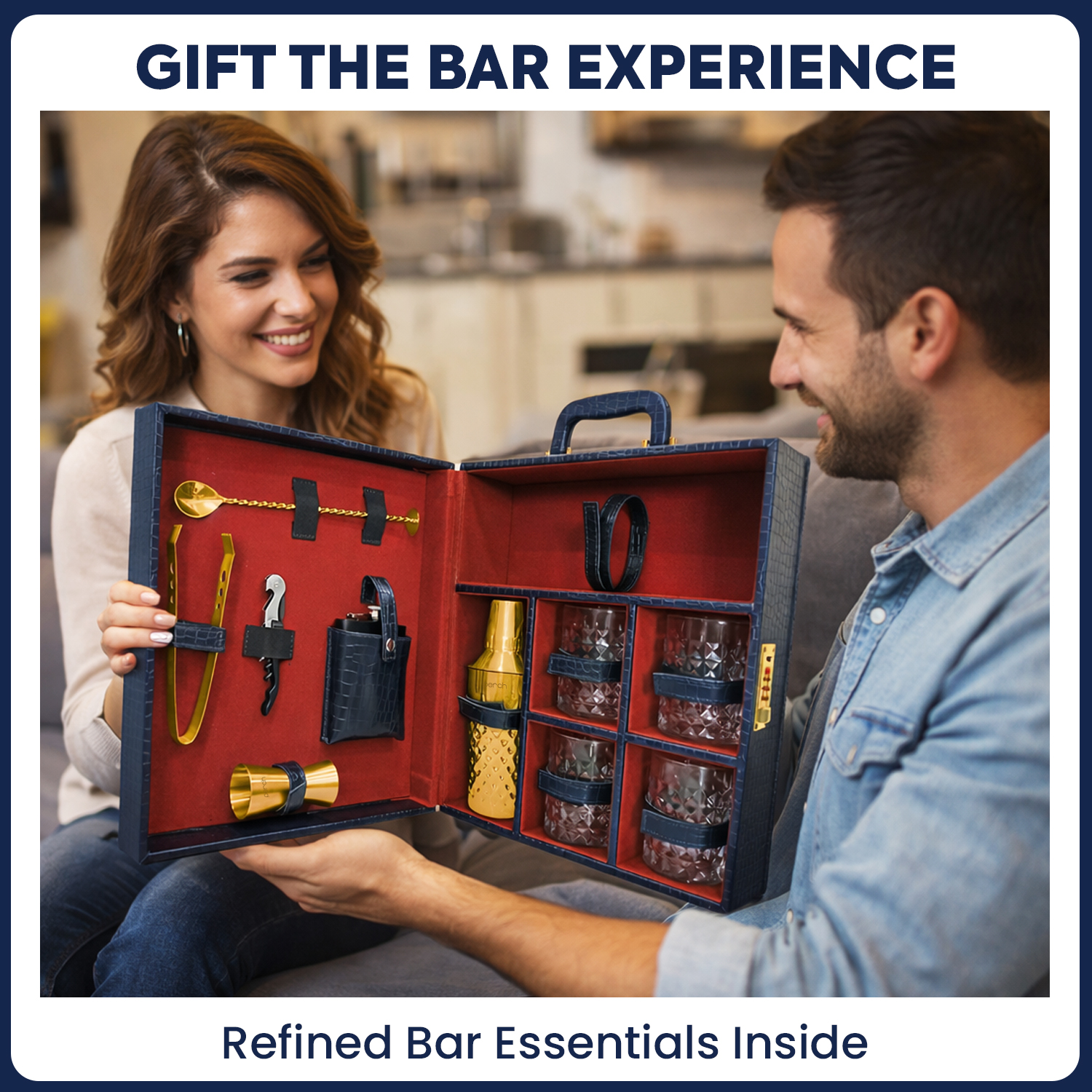 11-Piece Crocodile Print Leatherette Suitcase Bar Set with Diamond Cocktail Shaker & 4 Whisky Glasses – Golden