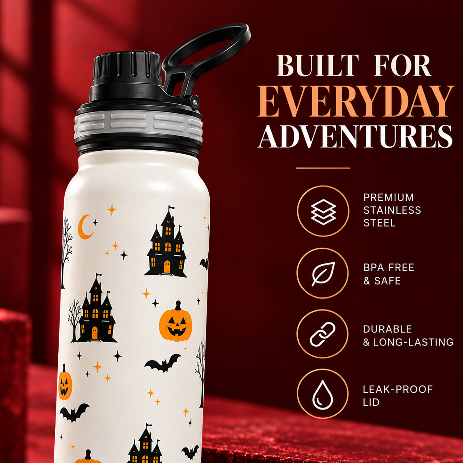 Halloween 740ml Insulated Water Bottle Spooky Print