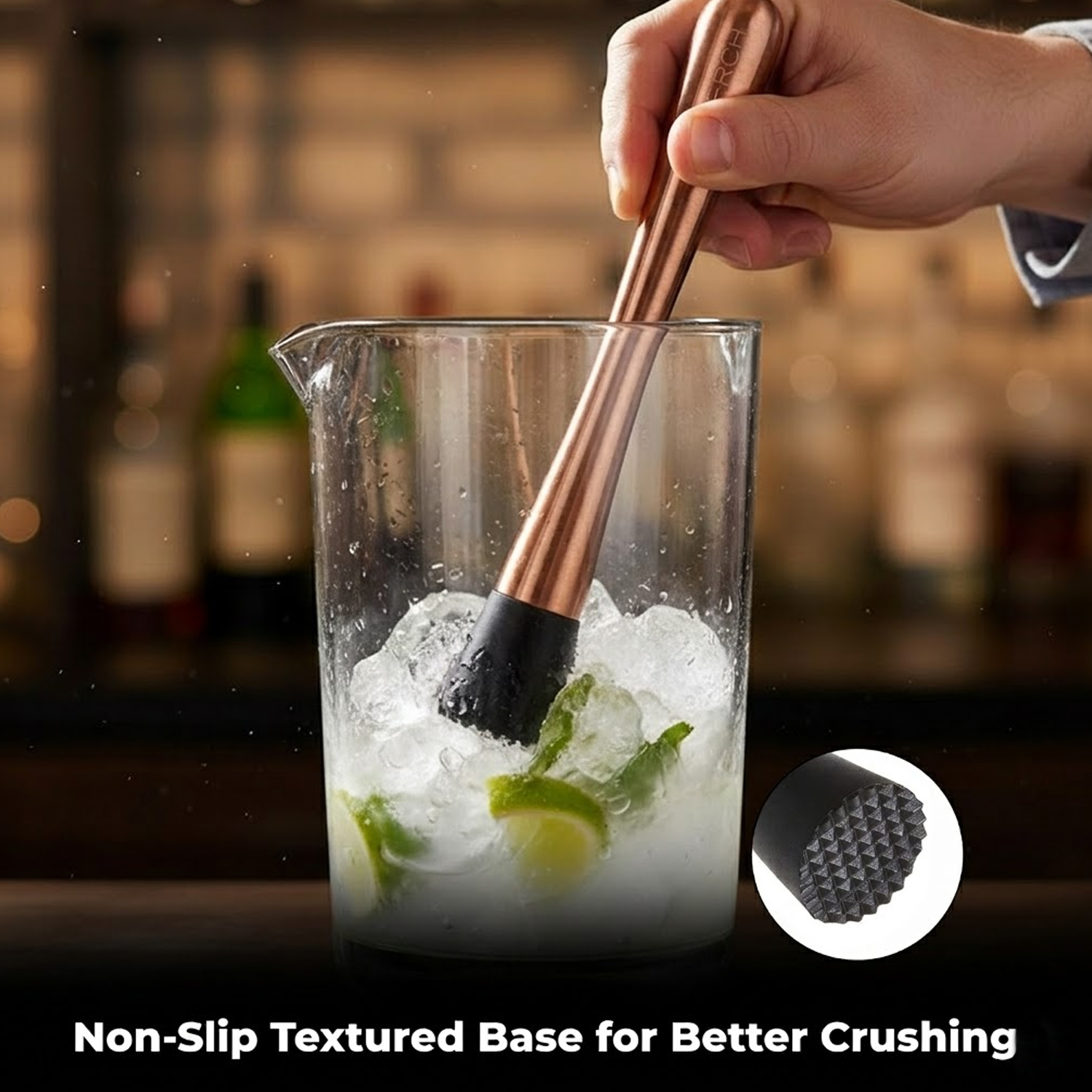 Muddler for Cocktails & Mocktails – Bar Tool for Crushing Fruits, Herbs & Ingredients – Rose Gold