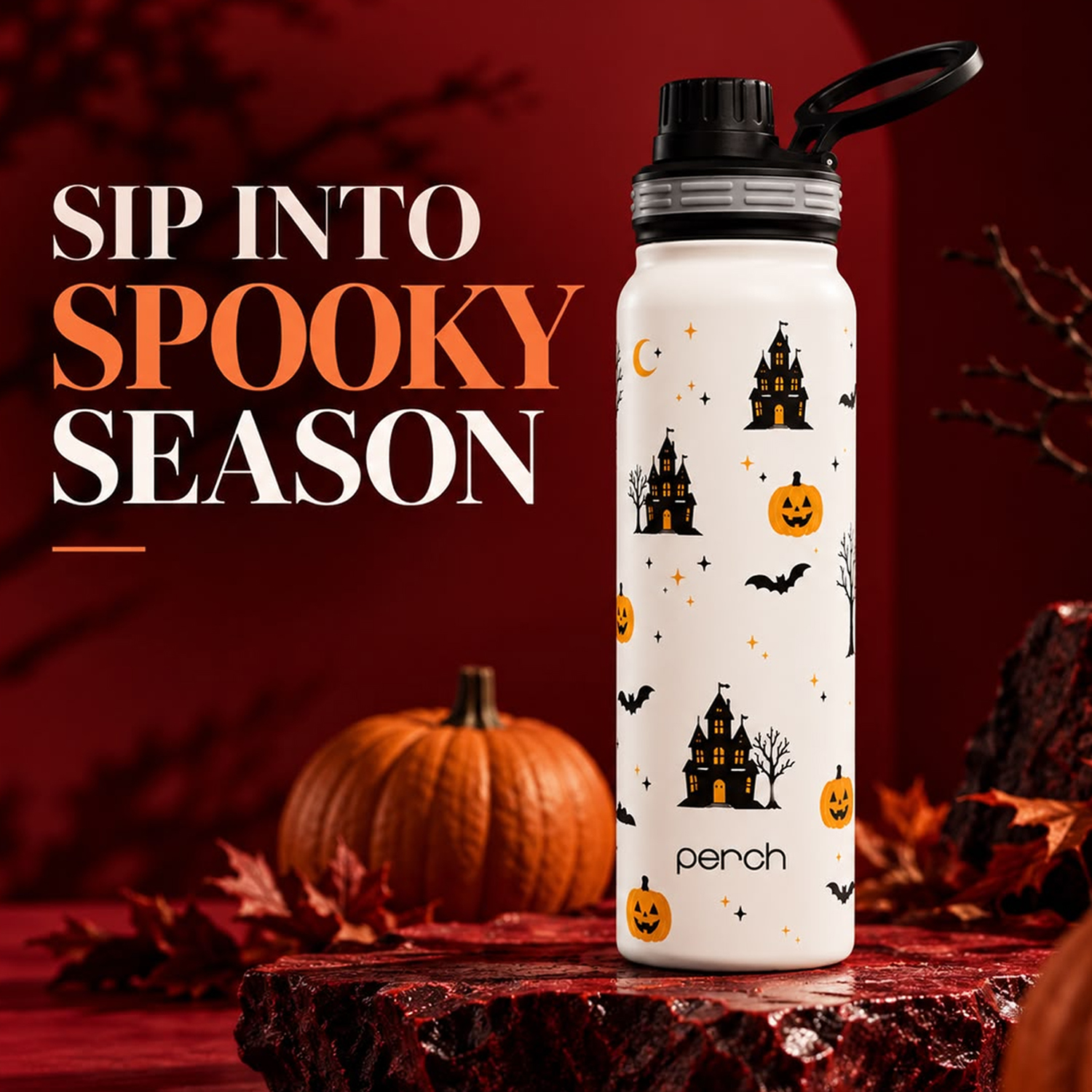 Halloween 740ml Insulated Water Bottle Spooky Print