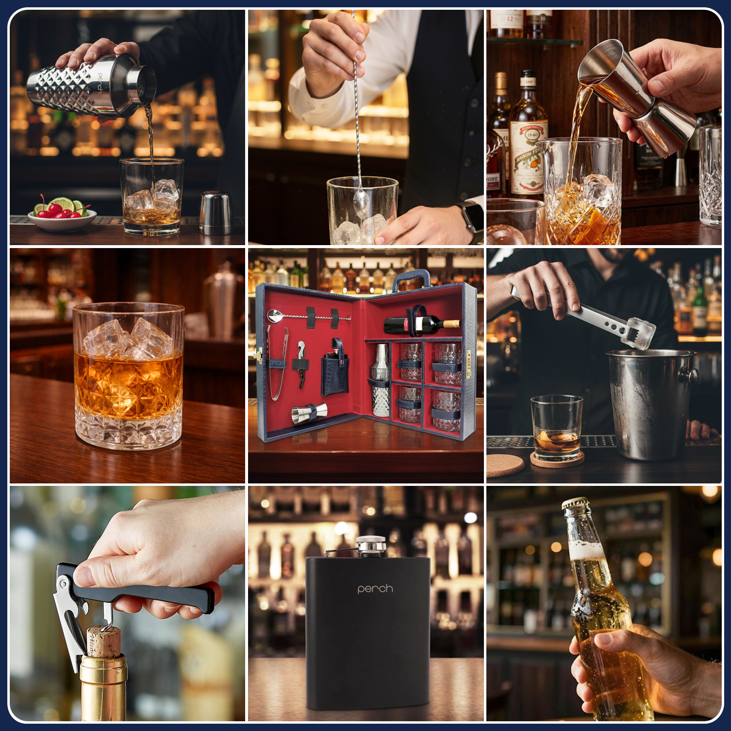11-Piece Crocodile Print Leatherette Suitcase Bar Set with Diamond Cocktail Shaker & 4 Whisky Glasses – Silver