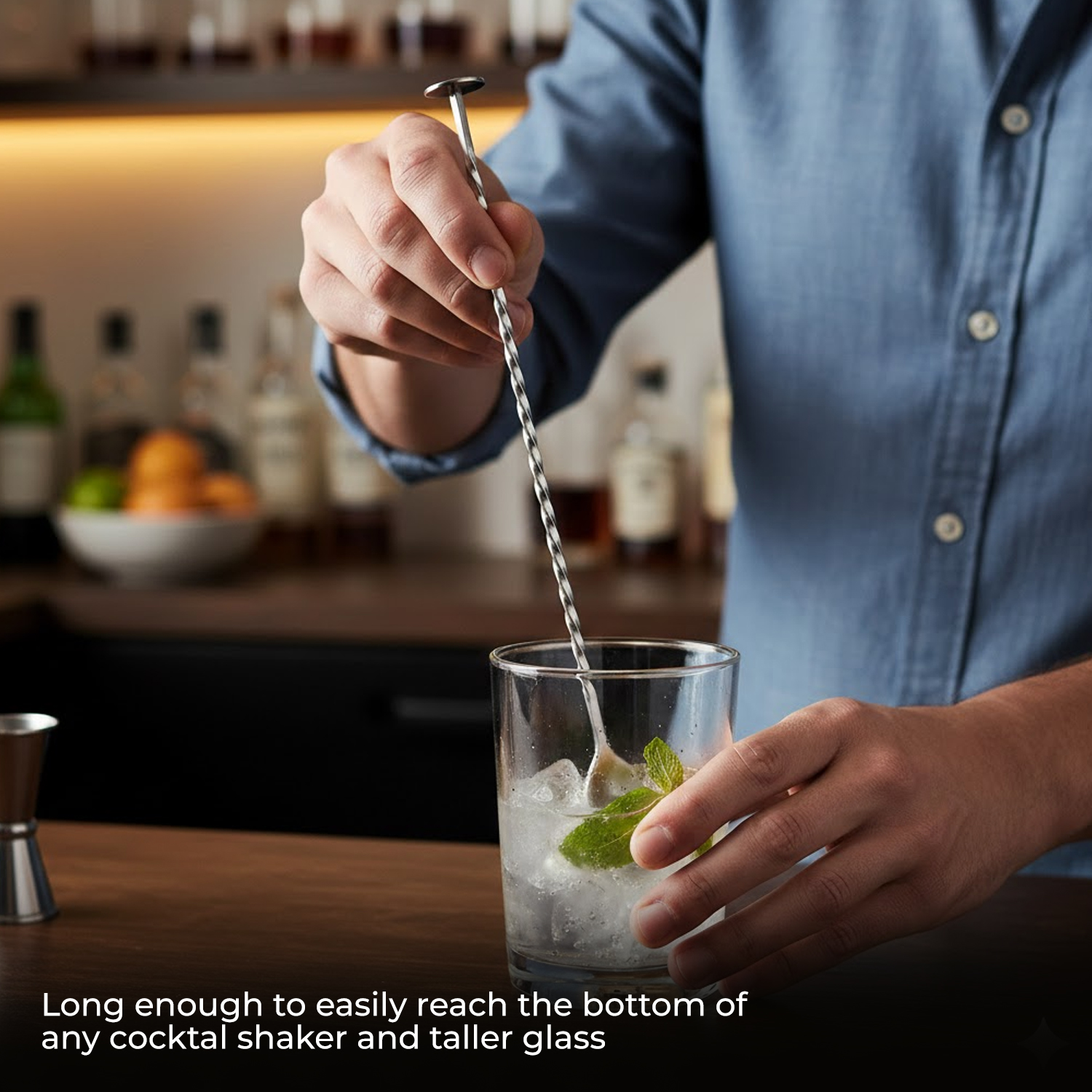 Bar Spoon for Cocktails, Mocktails & Beverages – Long Handle Stirring Spoon – Silver