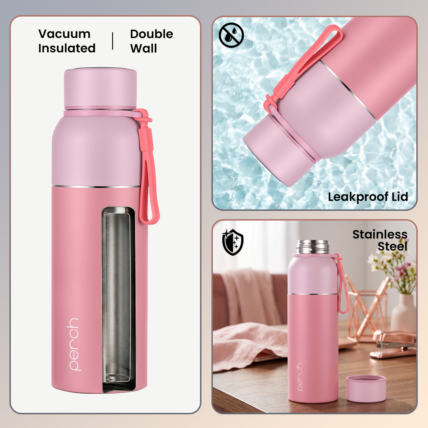 Zenith Insulated 720ml Water Bottle, Baby Pink