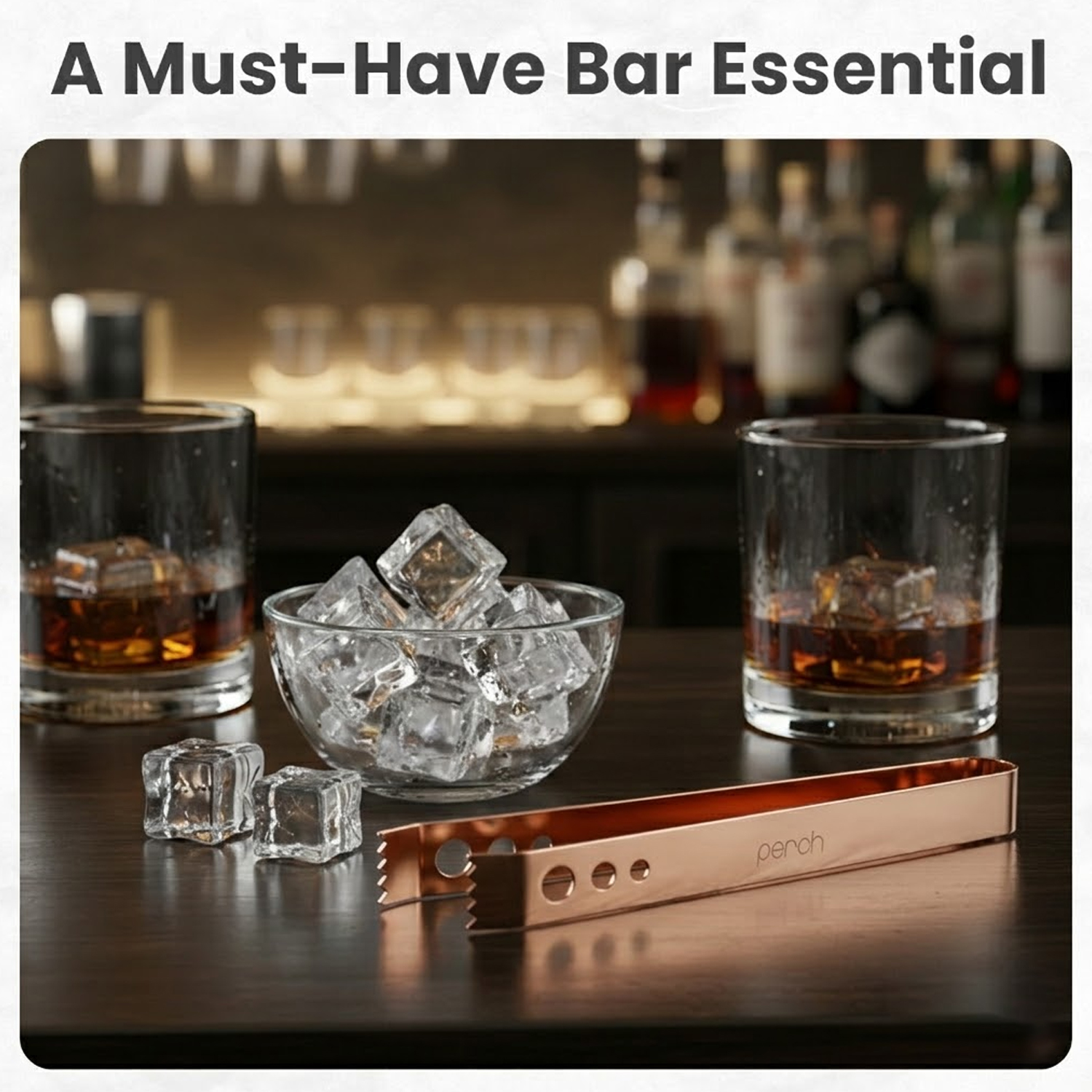 Ice Tong for Ice Cubes, Cocktails & Bar Use – Stainless Steel Ice Serving Tongs – Rose Gold